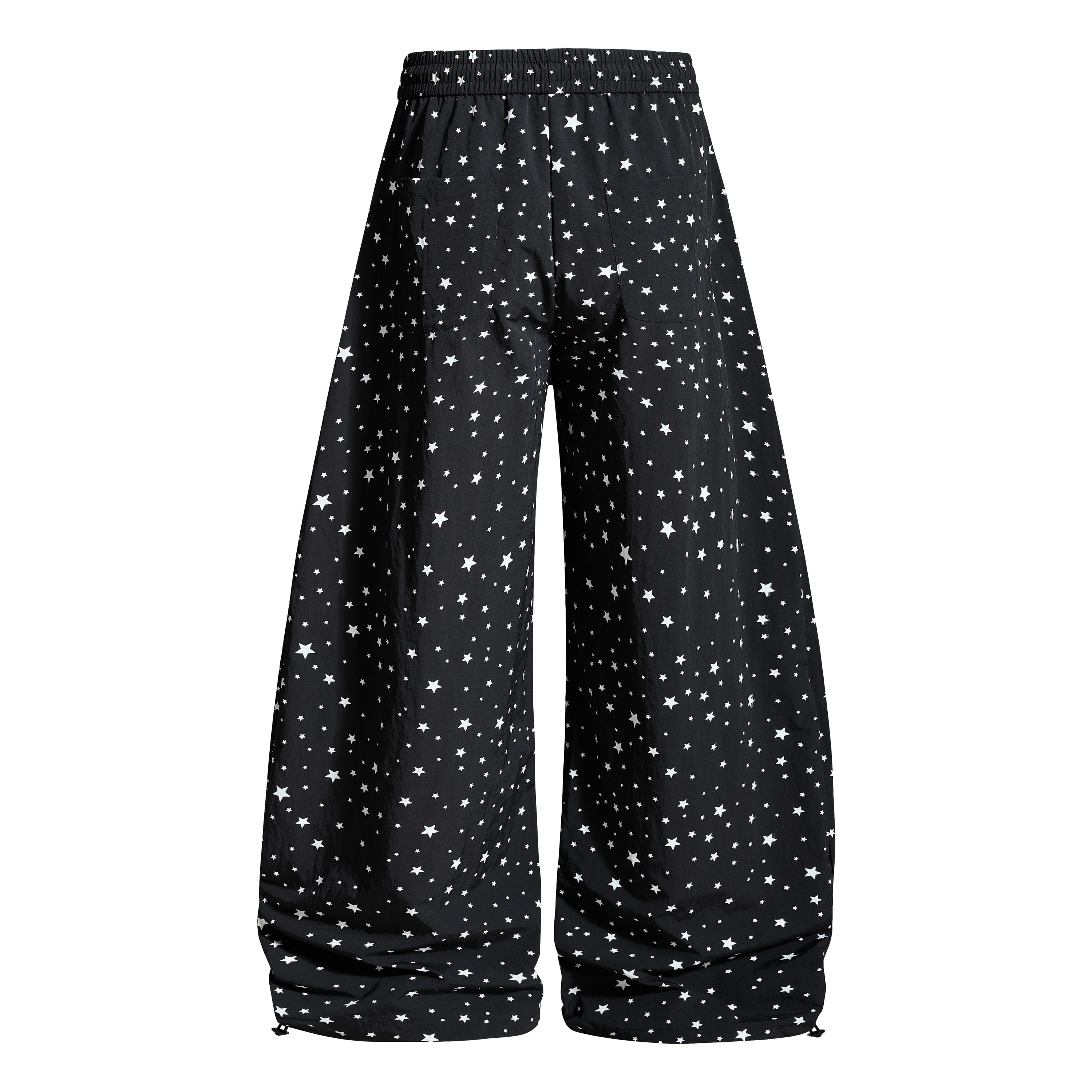 Star Print Wide-Leg Track Pants with Side Stripes | Streetwear