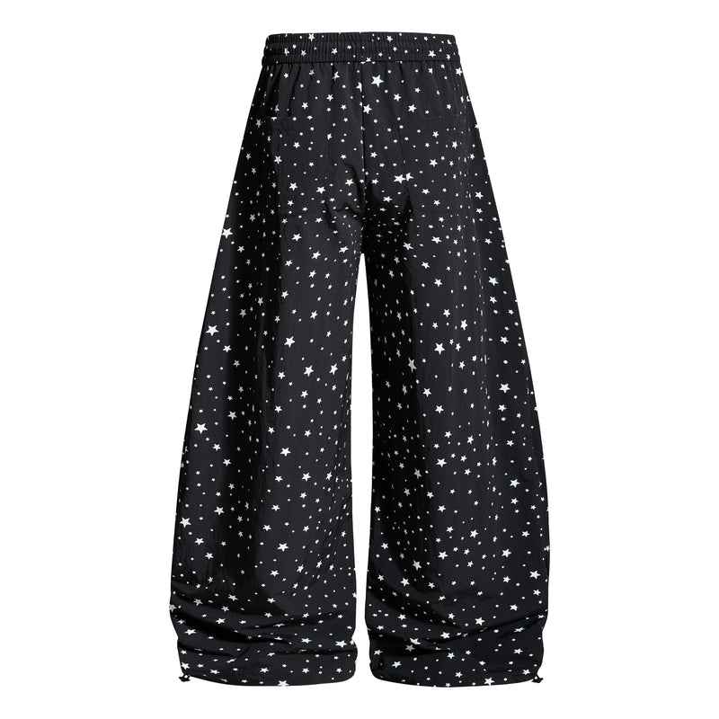 Star Print Wide-Leg Track Pants with Side Stripes | Streetwear