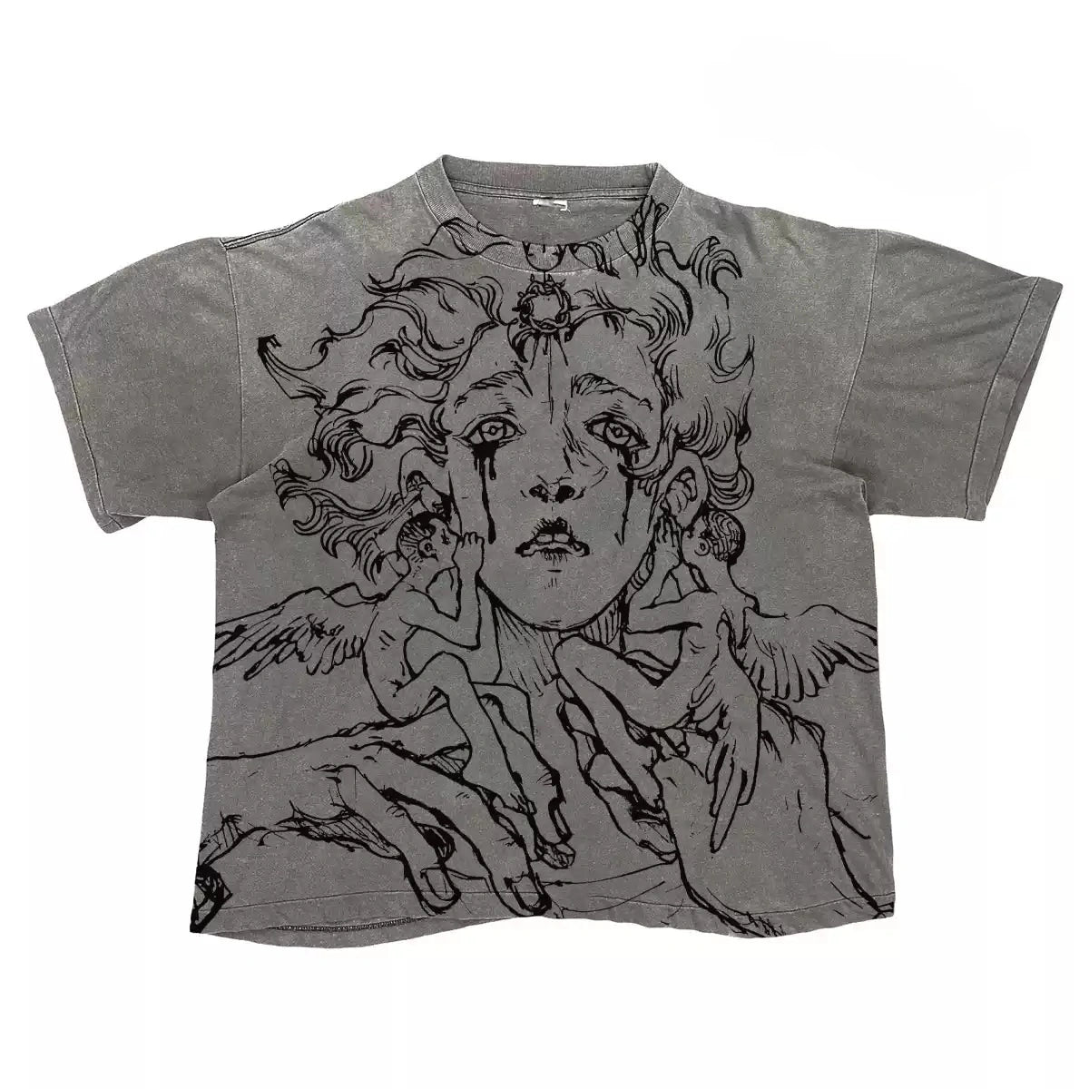 Vintage Wash Weeping Angel Baroque Oversized Graphic T-Shirt