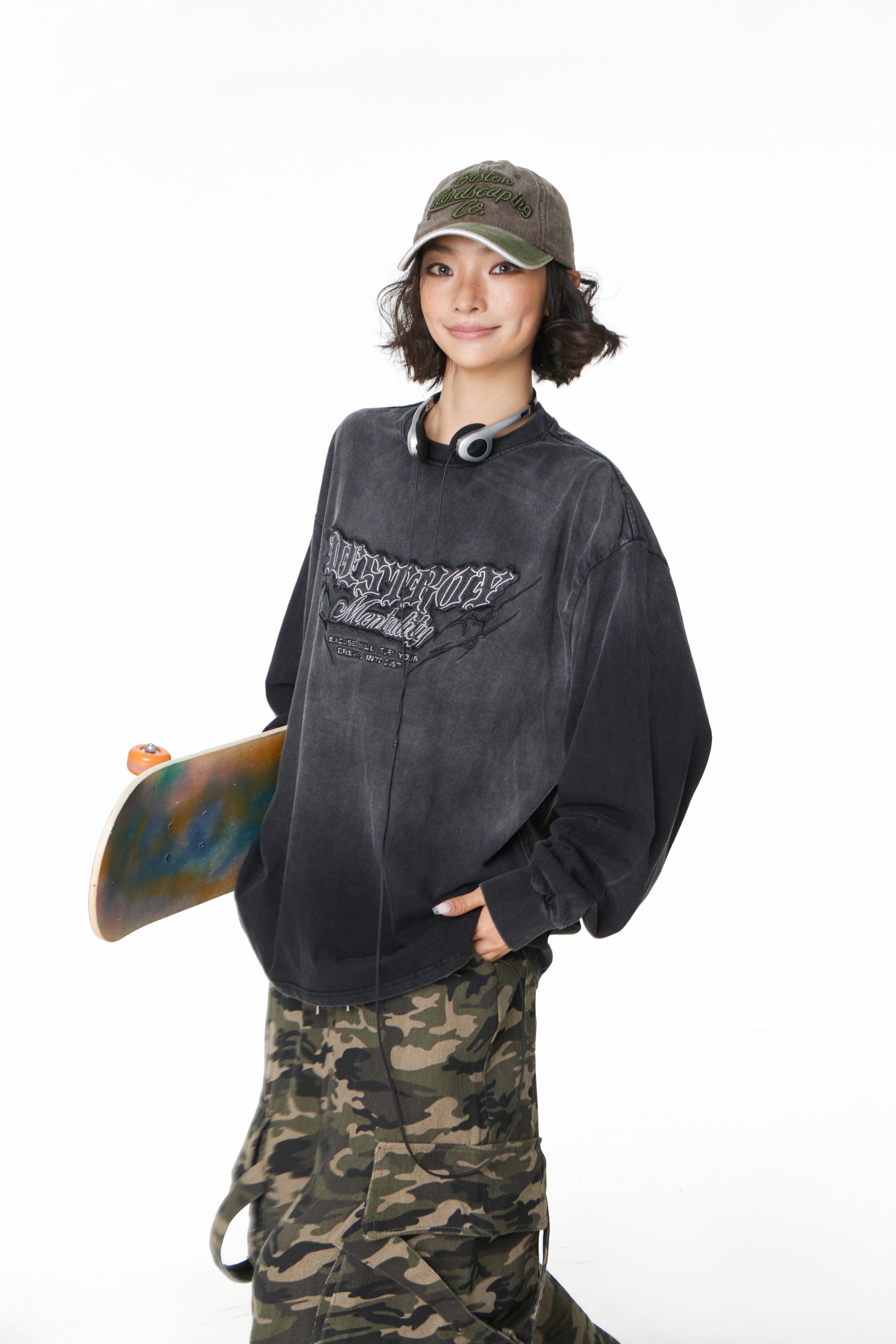 Destroy Mentality Gradient Washed Graphic Long Sleeve Tee