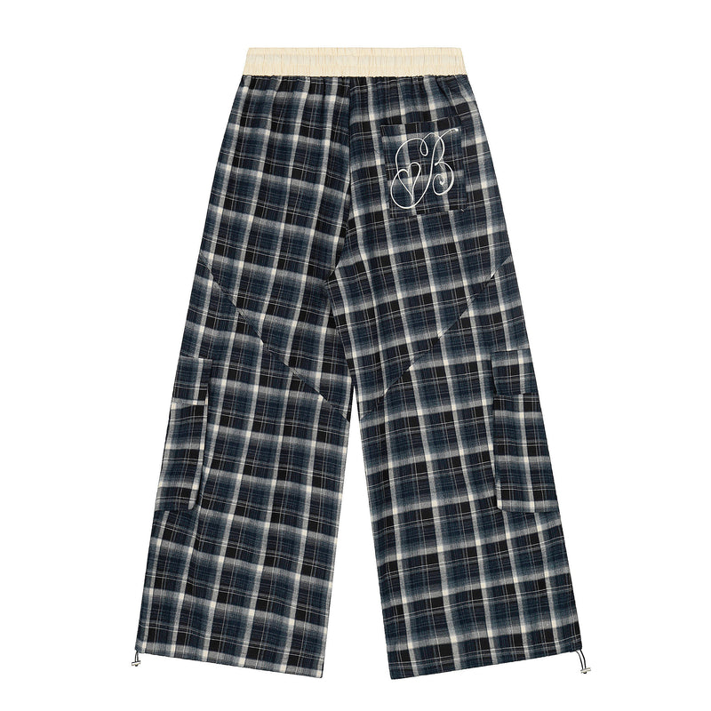 Plaid Cargo Wide-Leg Pants | Patchwork Streetwear Trousers