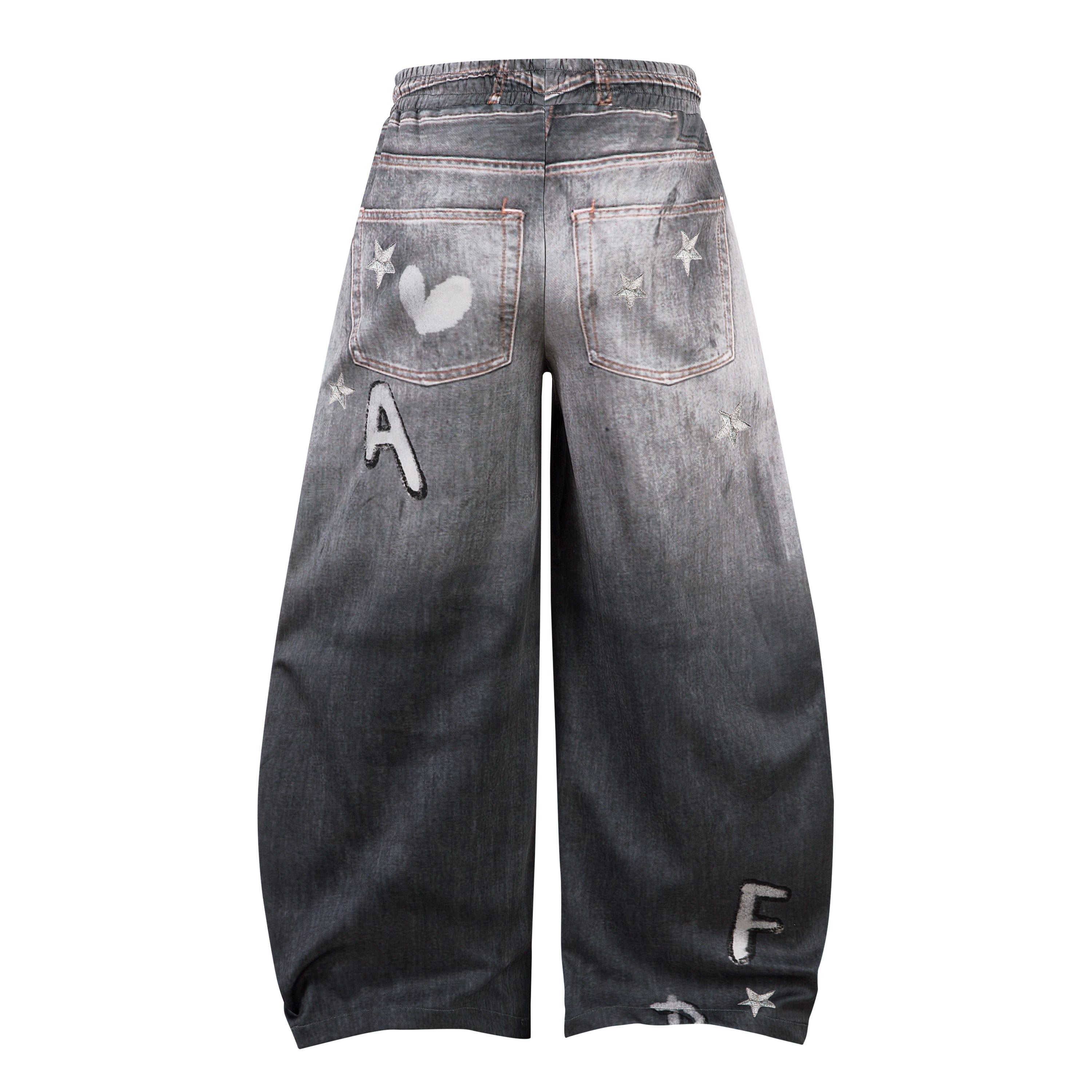 Cat Print Barrel Leg Jeans | Washed Grey Street Art Denim