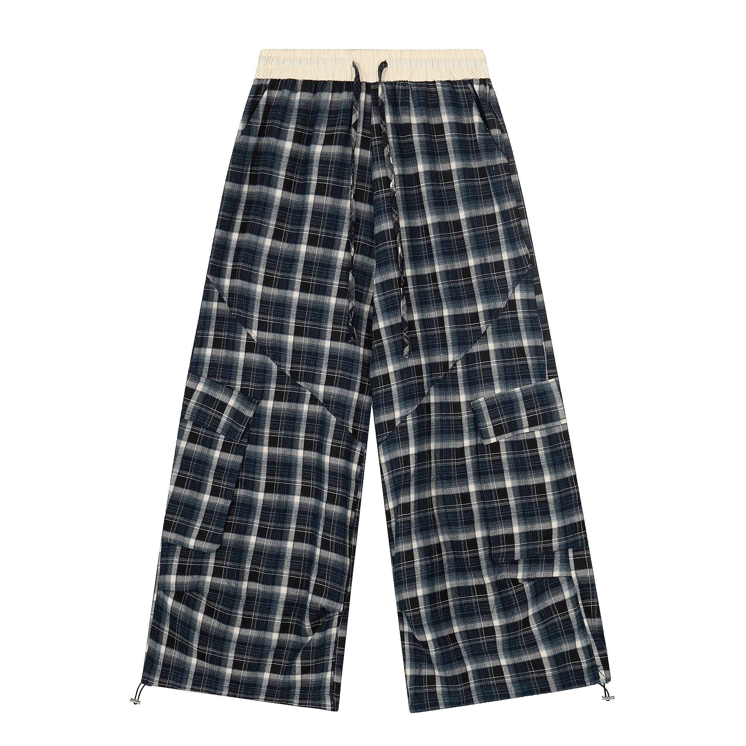 Plaid Cargo Wide-Leg Pants | Patchwork Streetwear Trousers