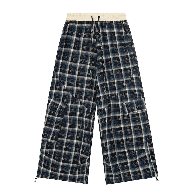 Plaid Cargo Wide-Leg Pants | Patchwork Streetwear Trousers