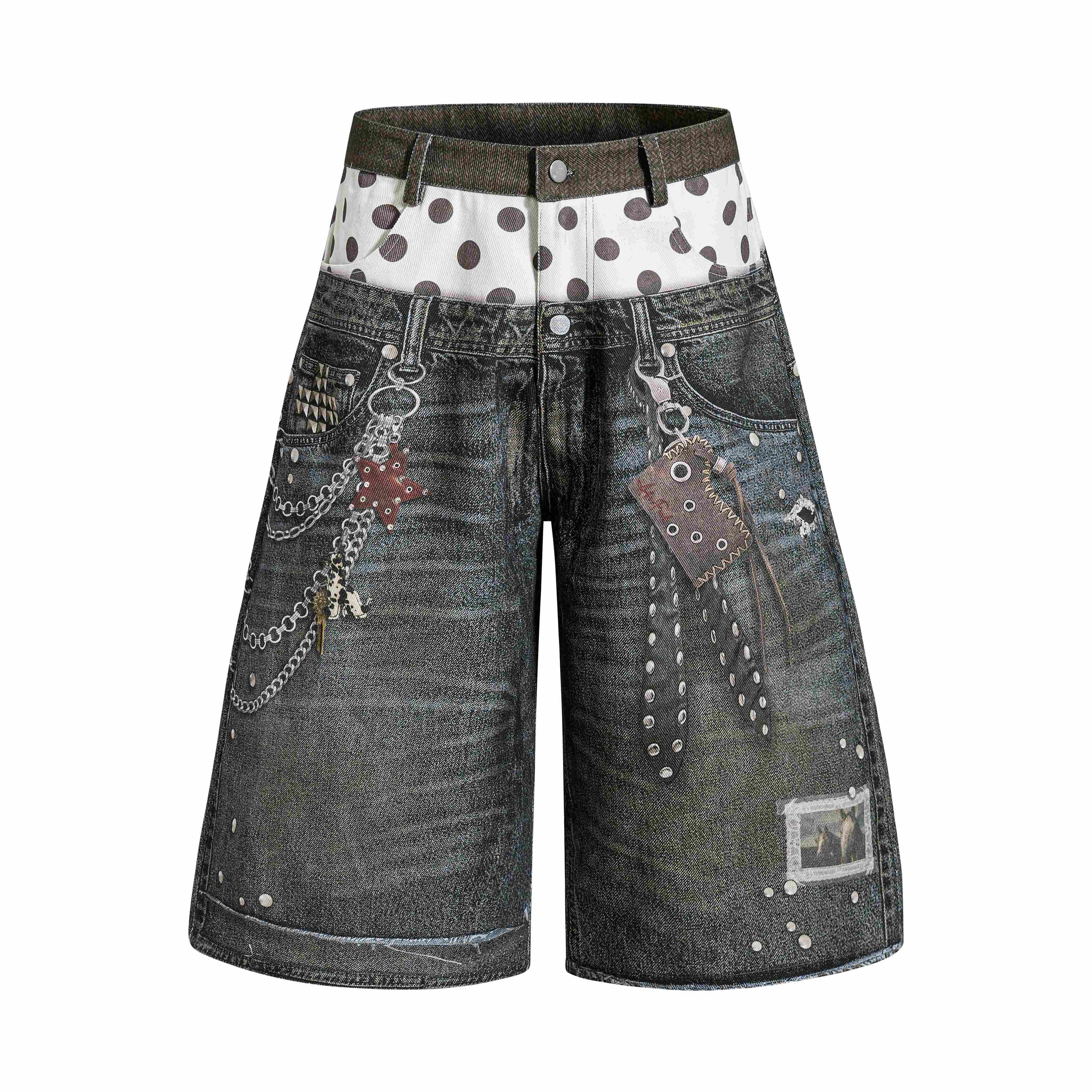 Layered Punk Denim Jorts | Wide-Leg Y2K Streetwear Shorts
