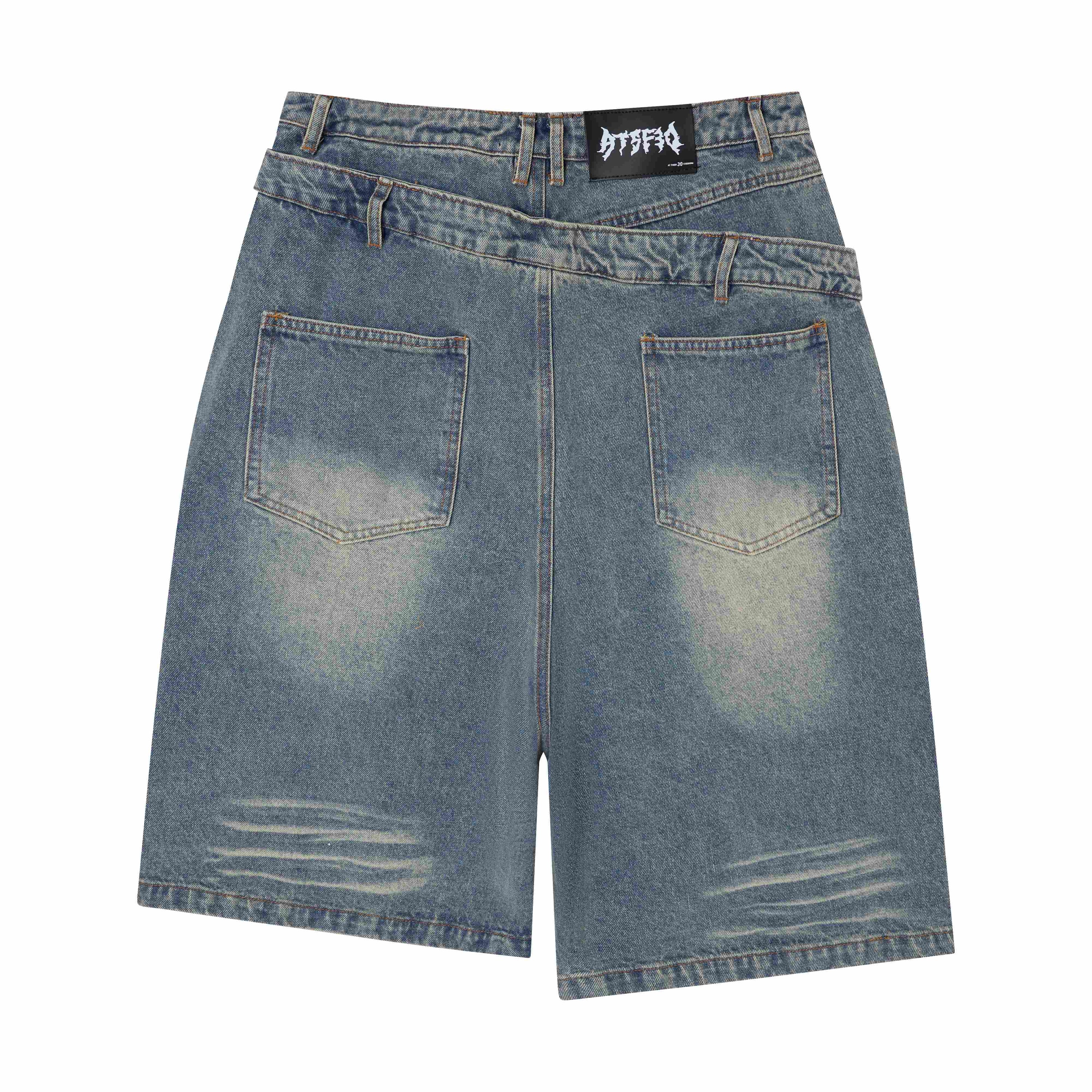 Distressed Layered Waistband Denim Shorts | Streetwear