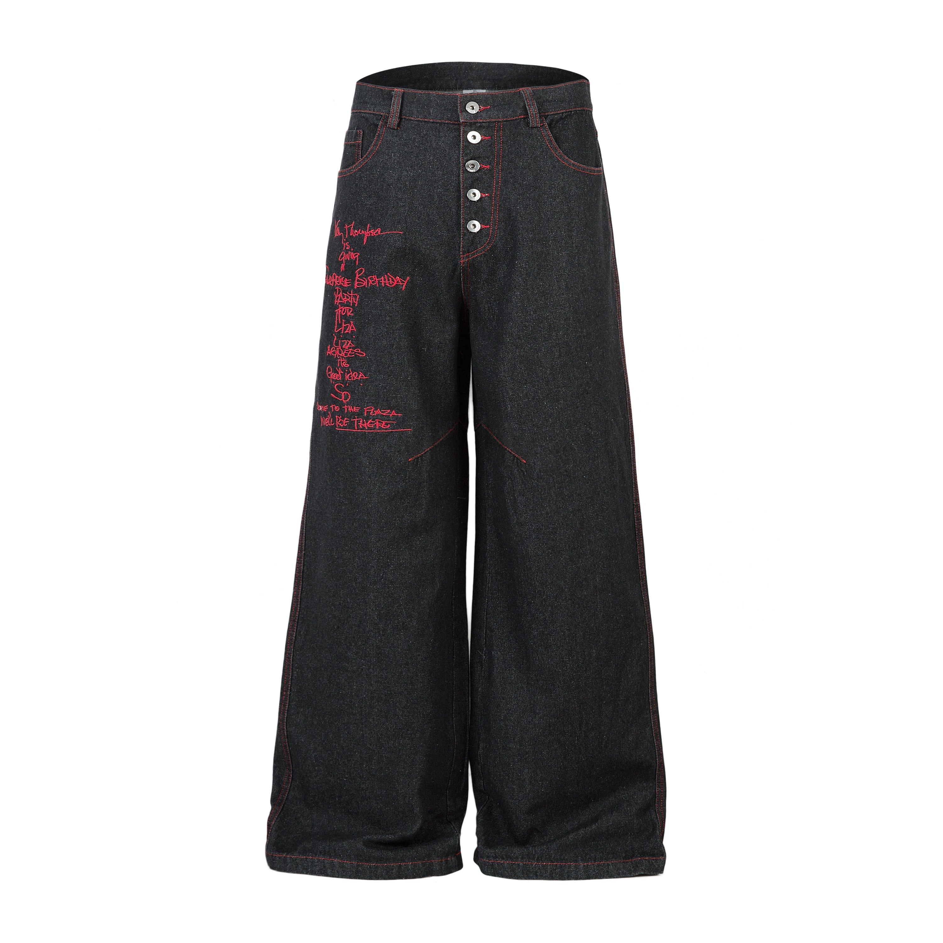 Omirad Red Stitch Embroidered Wide-Leg Jeans | 100% Cotton