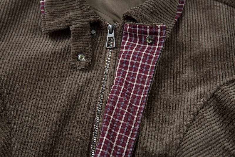 Corduroy Plaid-Lined Zip Jacket | Vintage Streetwear