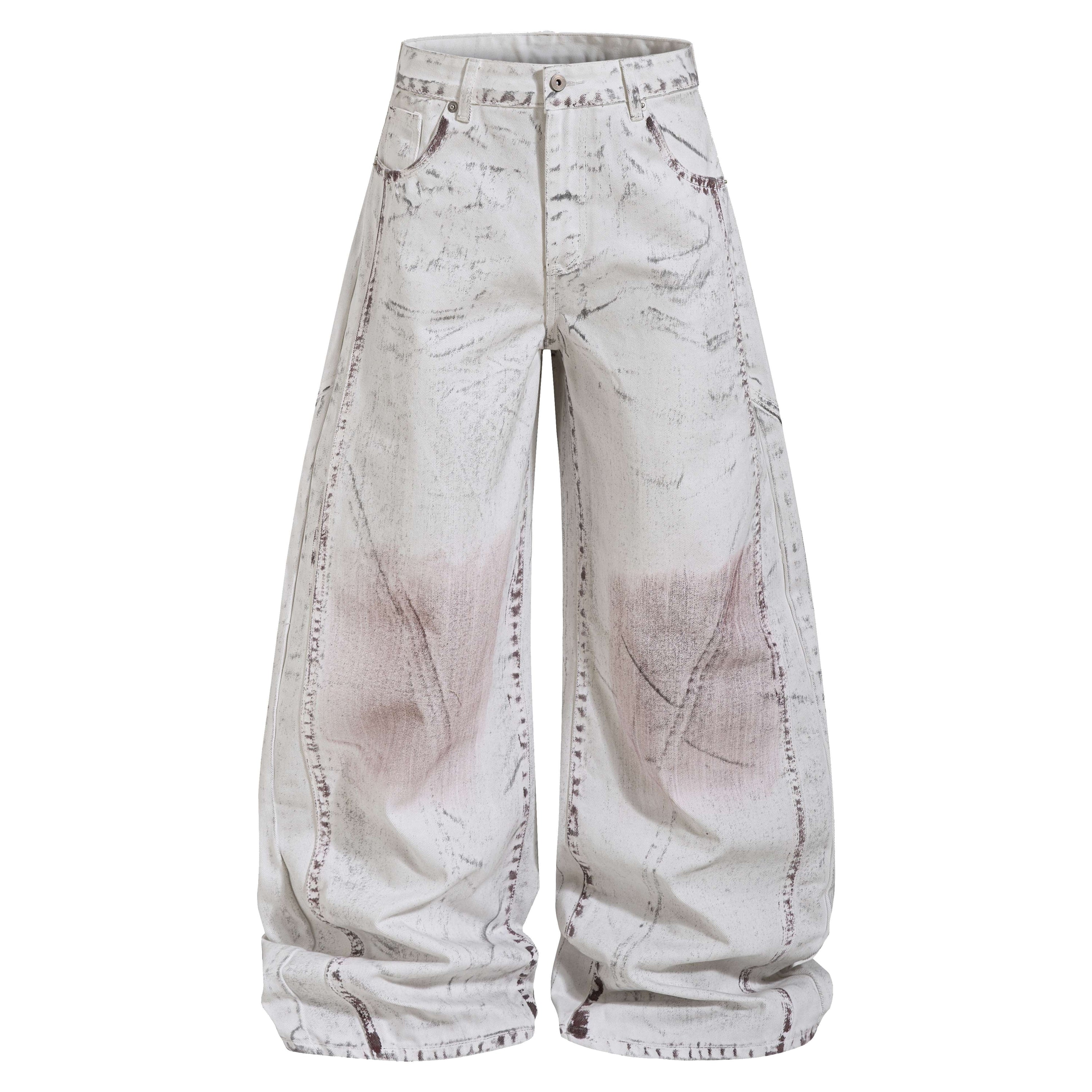 Omirad Washed Wide-Leg Panel Denim Pants | 100% Cotton