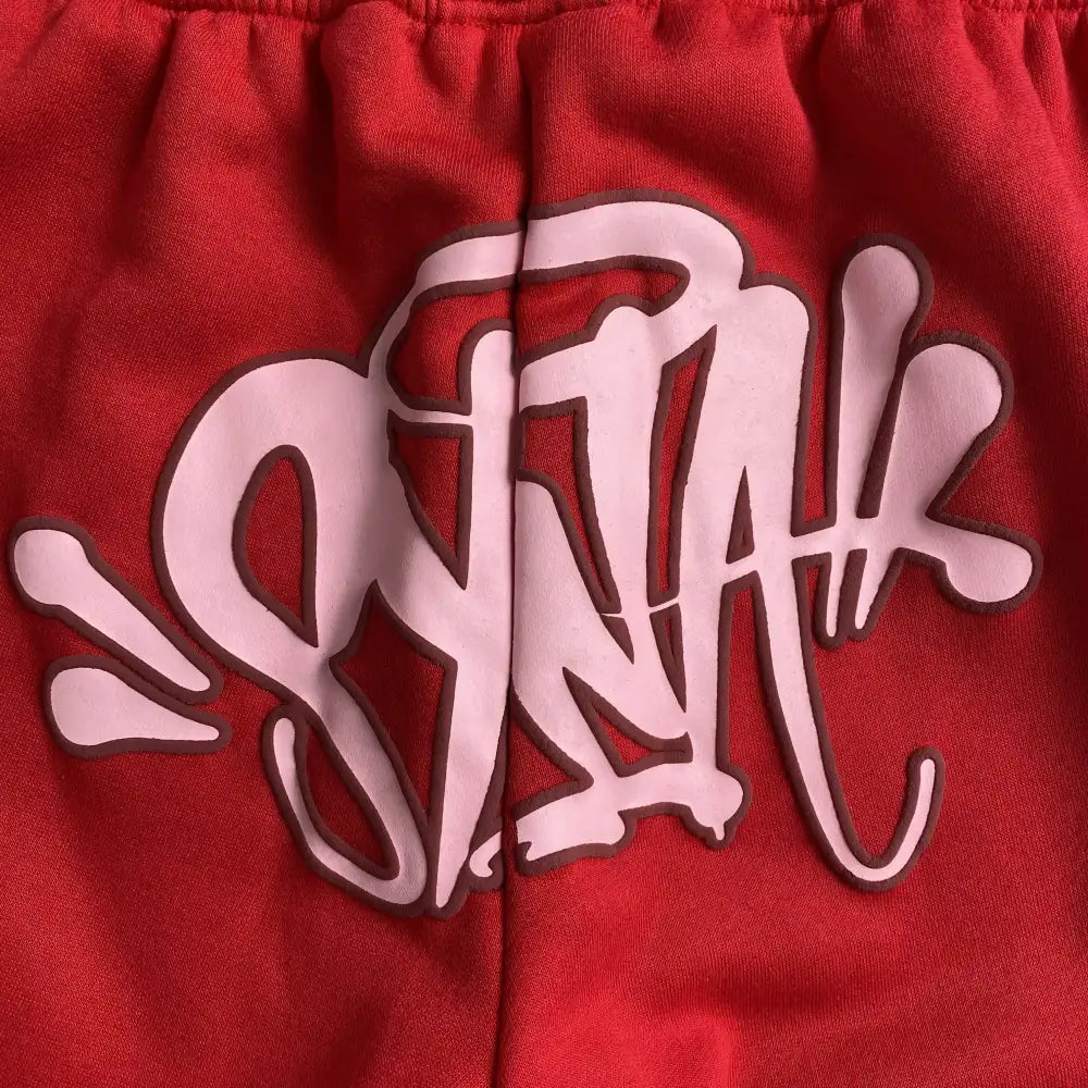 Syna World Red Script Embroidered Drawstring Jogger Pants