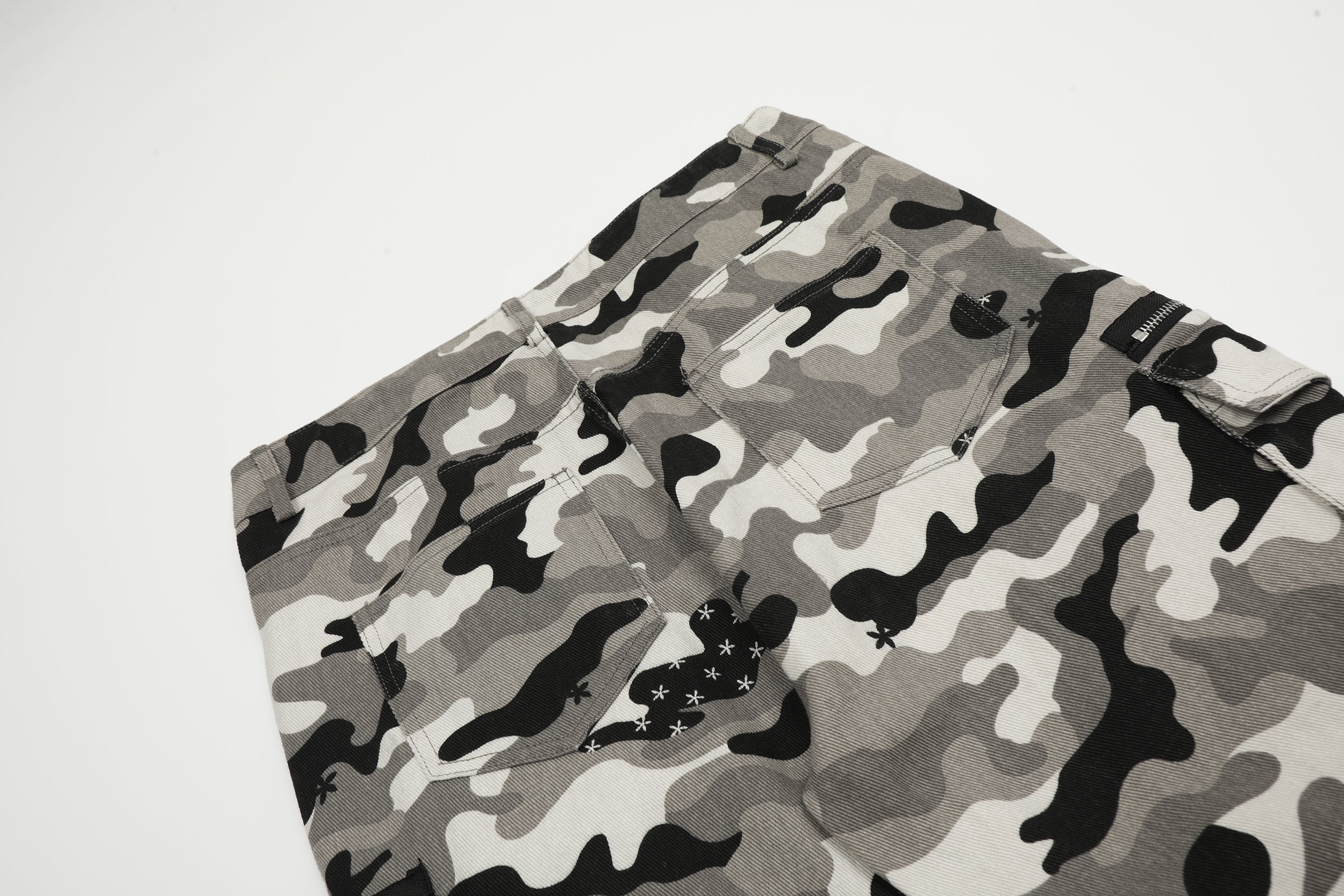 Grey Camo Cargo Pants with Checkerboard Patches | SEAKOFF