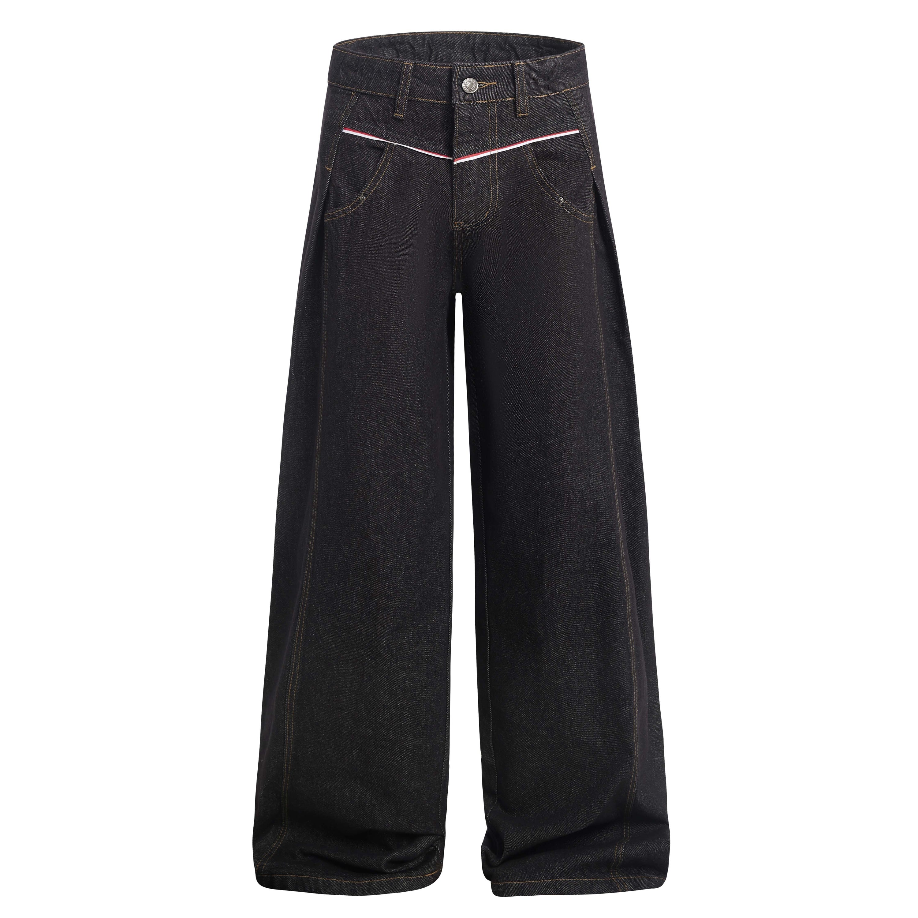 Omirad Contrast Piping Wide-Leg Jeans | Retro Street Denim