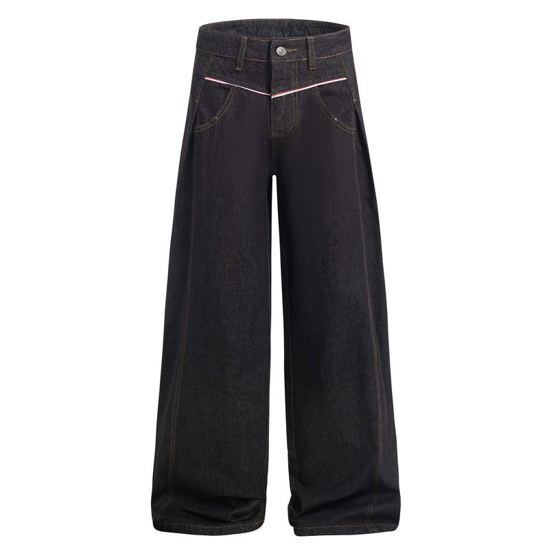 Omirad Contrast Piping Wide-Leg Jeans | Retro Street Denim