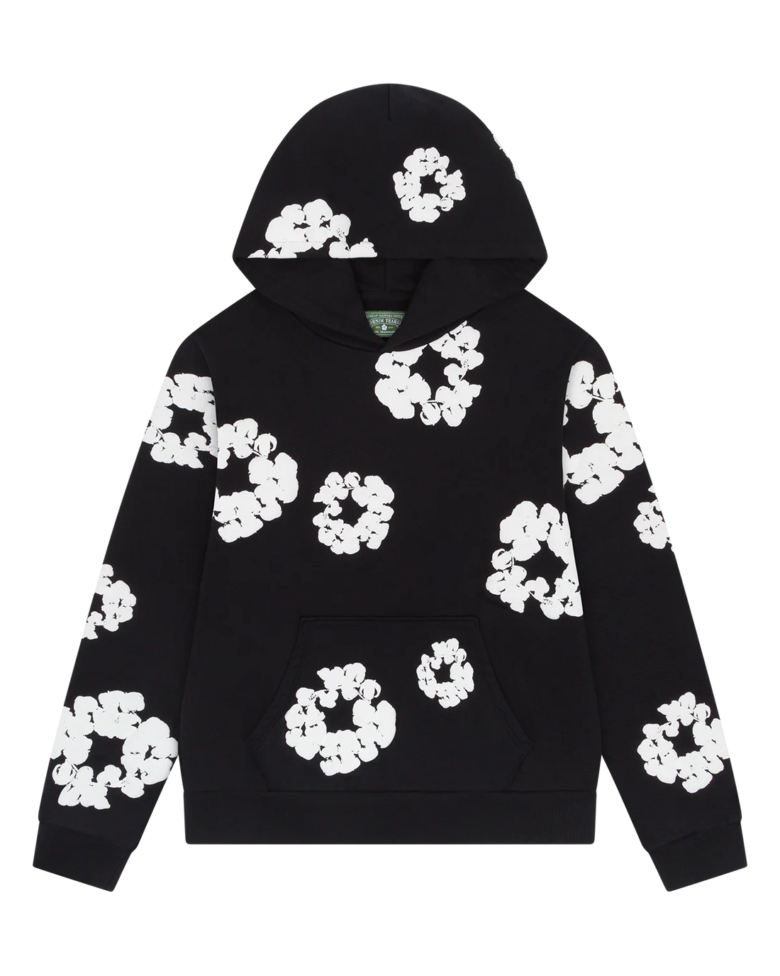 Black “Cotton Wreath” Denim Tears Hoodie – White Floral Ring Print Streetwear Hoodie