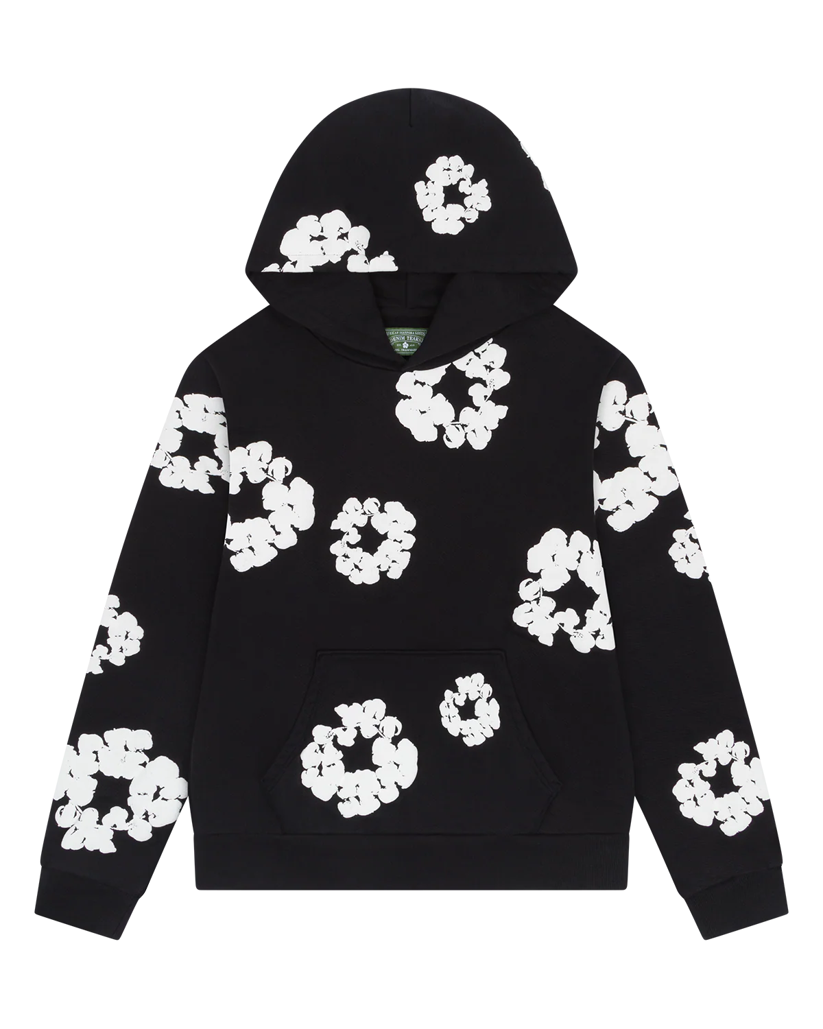 Black “Cotton Wreath” Denim Tears Hoodie – White Floral Ring Print Streetwear Hoodie