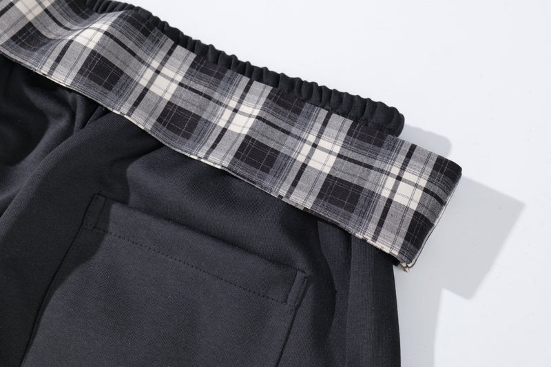 Omirad Plaid-Waist Barrel Track Pants | Bold Script Print