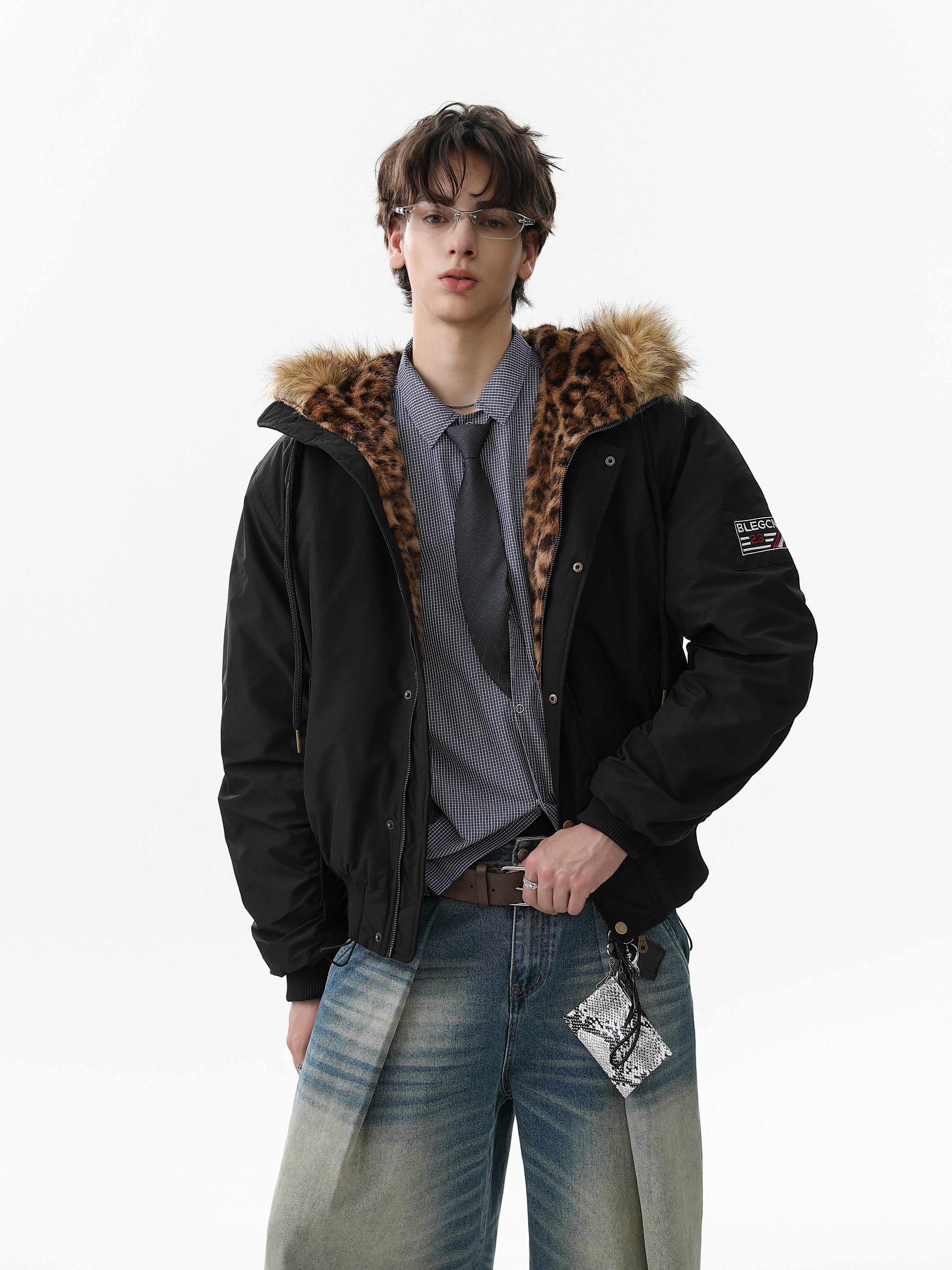 Faux-Fur Hooded Bomber Jacket | Military Streetwear