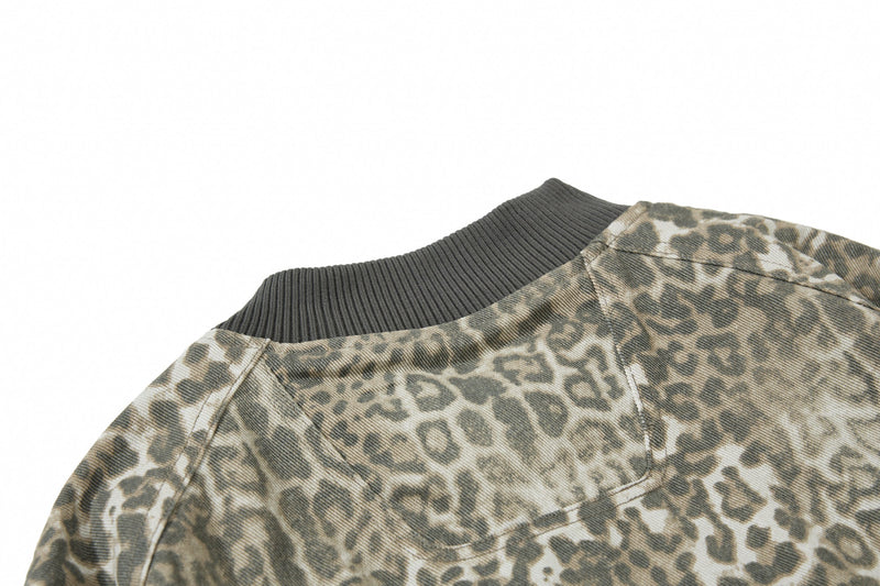 Omirad Leopard Print Bomber Jacket | Vintage Wash Cotton