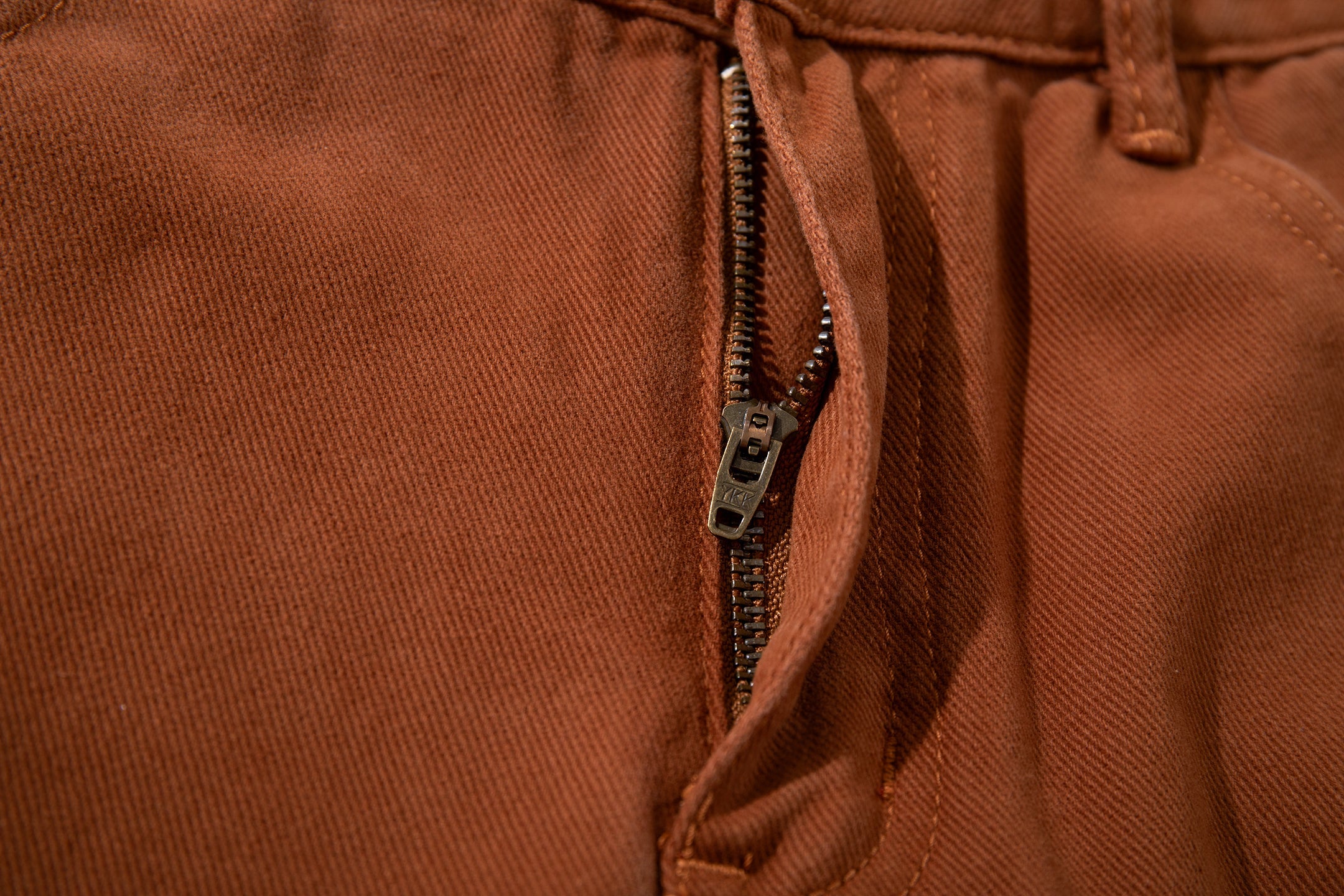 Curved-Panel Wide-Leg Jeans | Rust Brown Cotton Twill
