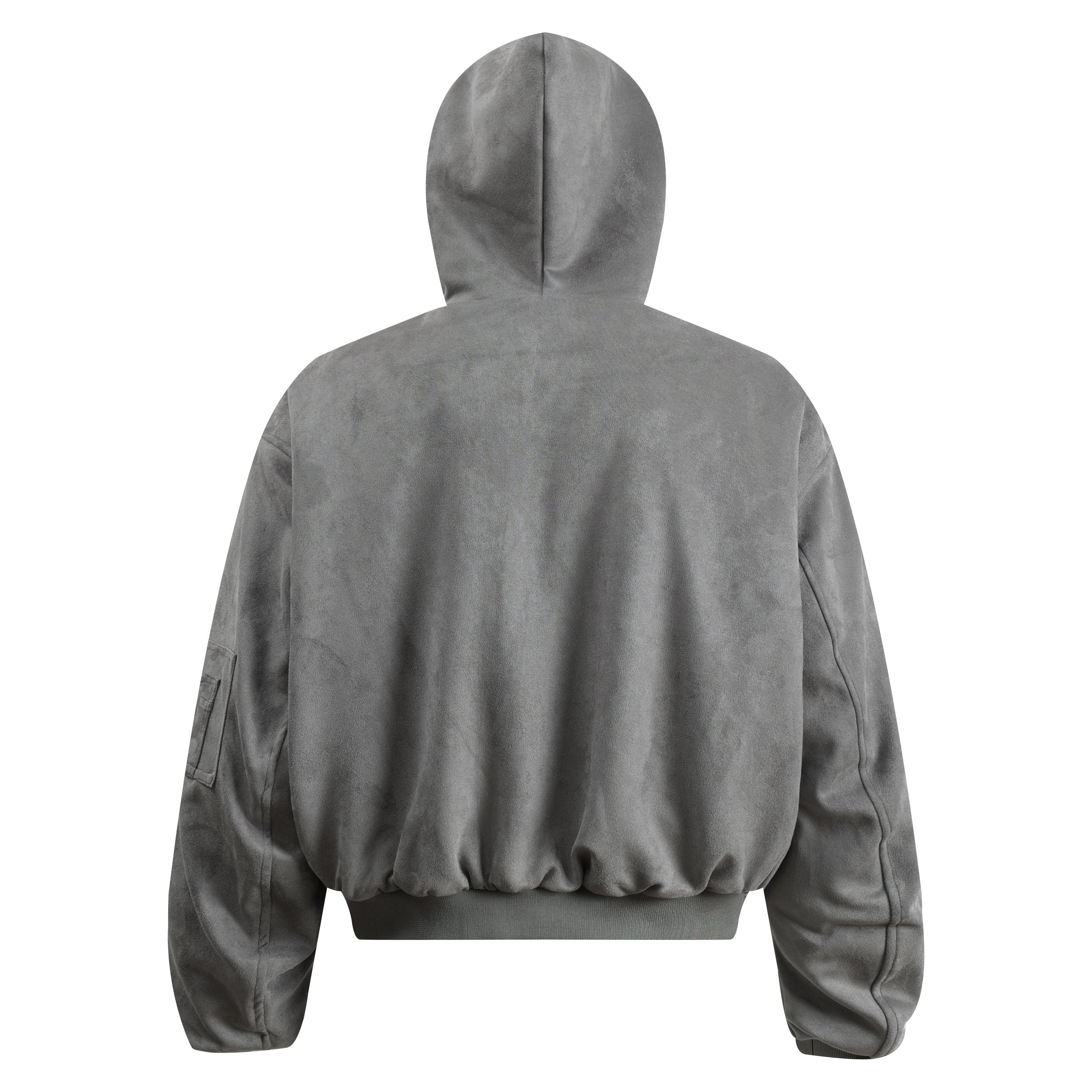 Faux-Fur Lined Suede Hoodie Bomber Jacket | Omirad