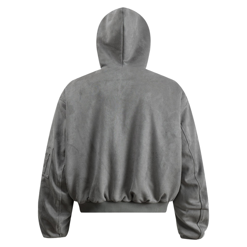 Faux-Fur Lined Suede Hoodie Bomber Jacket | Omirad