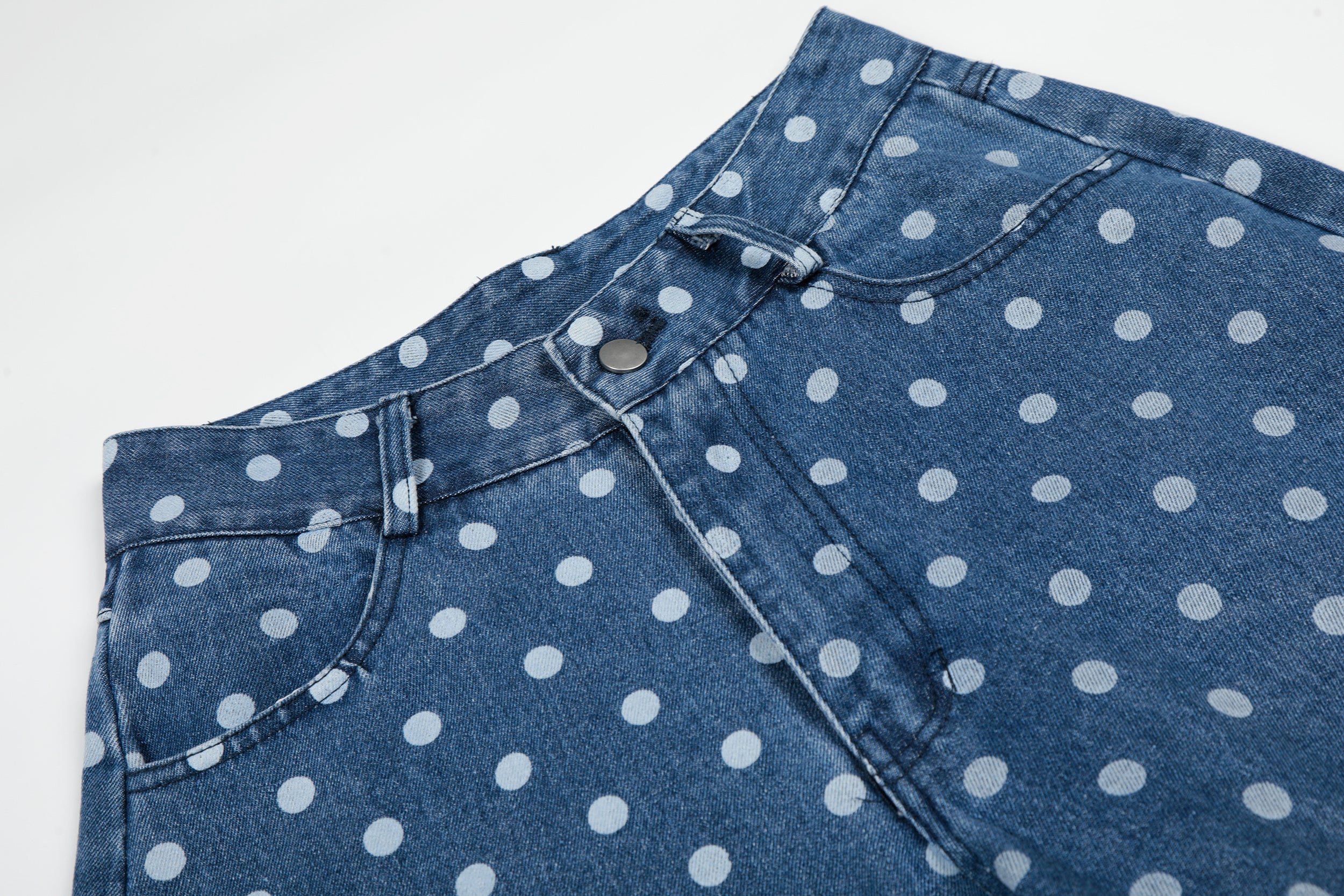 Polka Dot Wide-Leg Washed Denim Jeans | Retro Streetwear