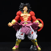 The Seakoff Super Saiyan Broly Collectible Figure from Dragon Ball Z stands at 33cm, showcasing a muscular build with spiky black hair, red fur-like top, gold wristbands and boots. Complete with white pants, pink sash and a tail, Broly is ready for battle with clenched fists.