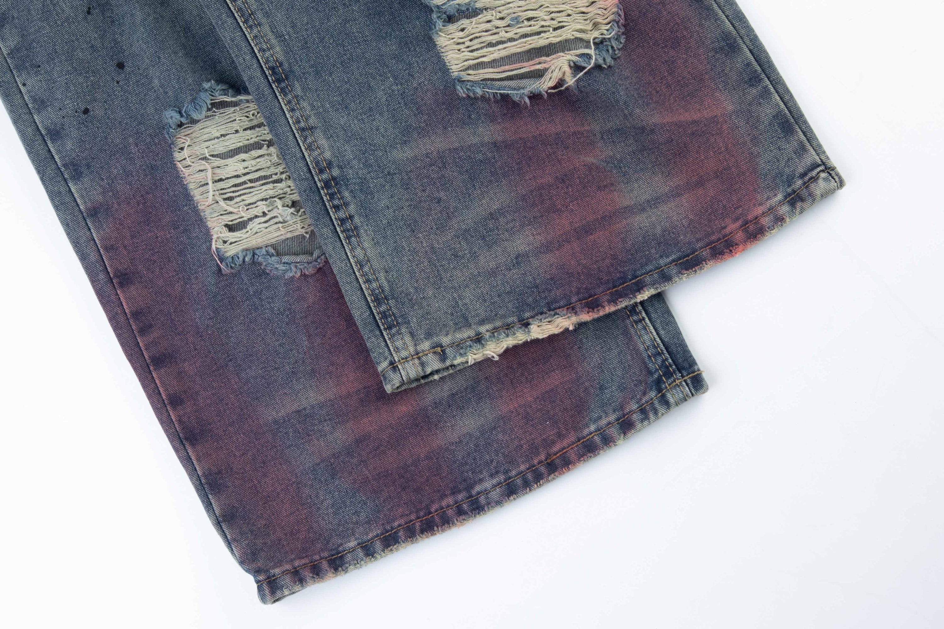 Omirad Distressed Washed Wide-Leg Jeans | Heavy Rip Denim