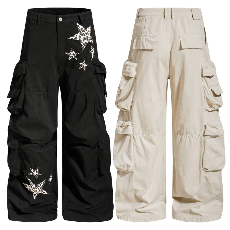 Black and beige cargo pants front view, showing both color options