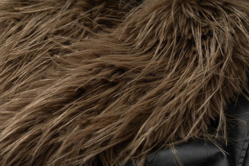 Omirad Faux-Leather Fur Trim Cropped Bomber Jacket