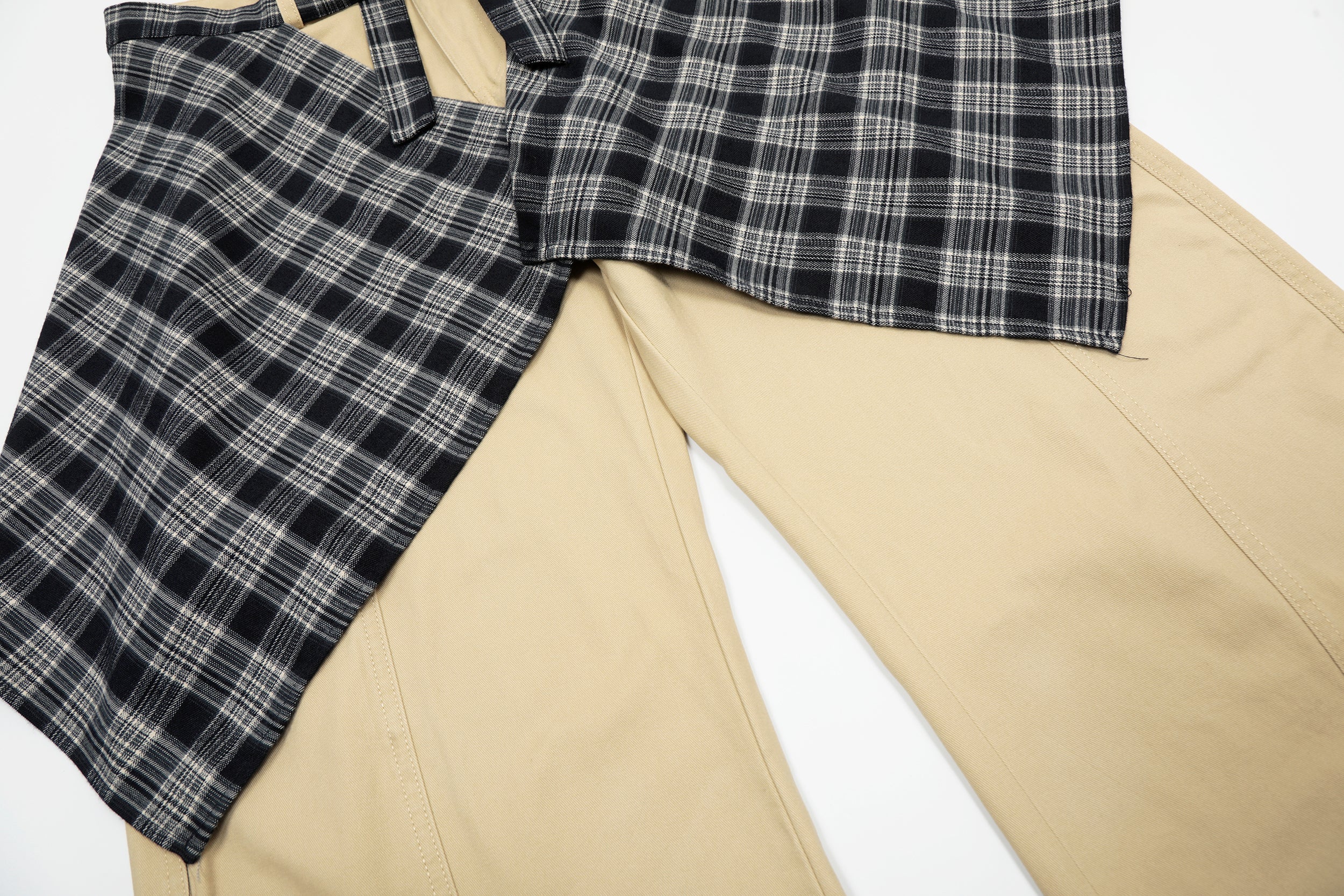 Layered Flannel Tie Wide-Leg Pants | Street Style