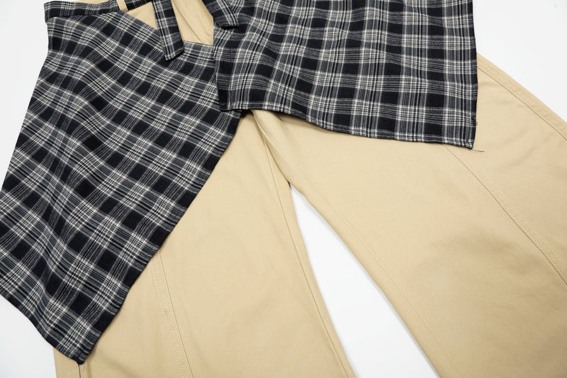Layered Flannel Tie Wide-Leg Pants | Street Style