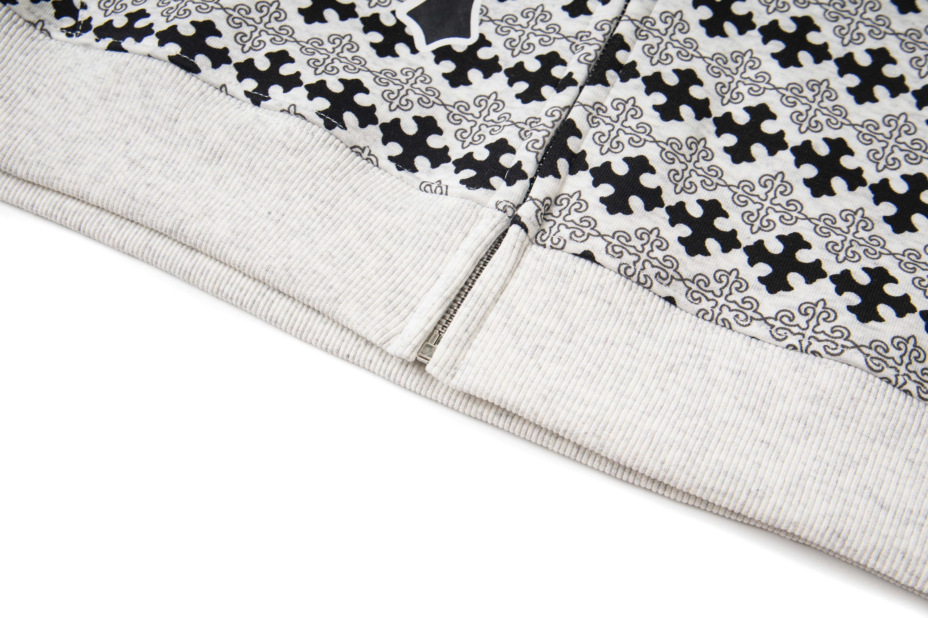 Gothic Cross Pattern Full-Zip Hoodie | Y2K Streetwear