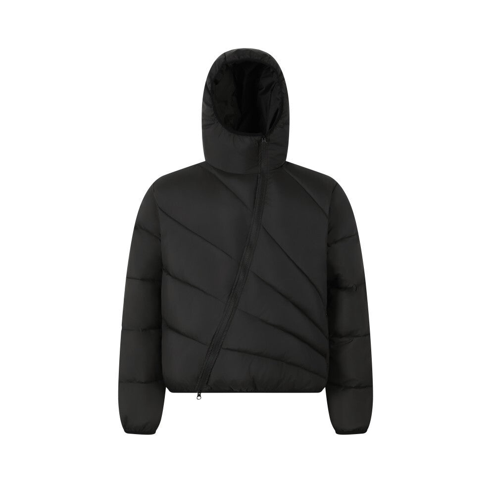 Asymmetric Zip Hooded Puffer Jacket | Streetwear Puffer