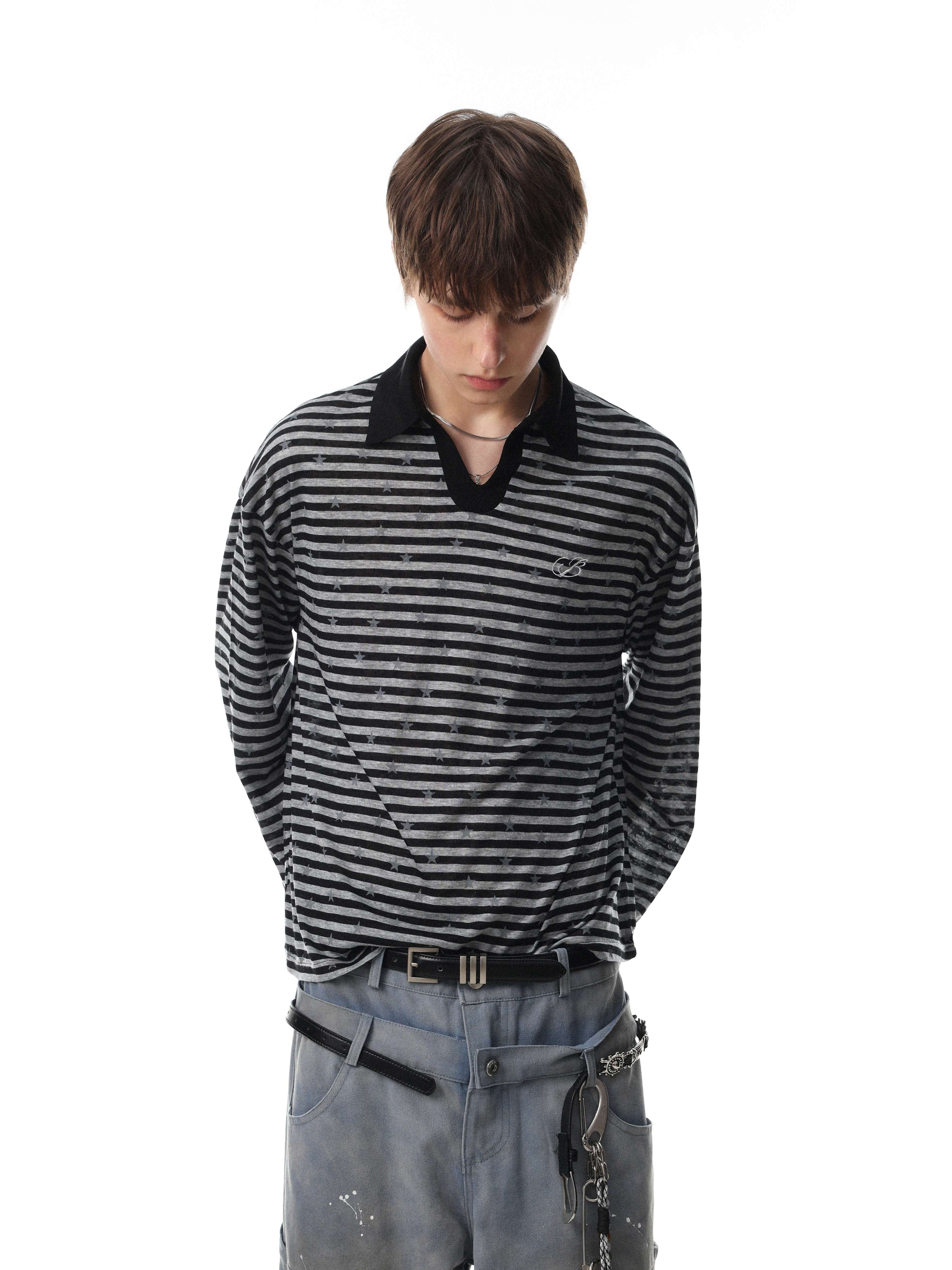 Omirad Star Stripe Long Sleeve Polo | Streetwear Polo Shirt