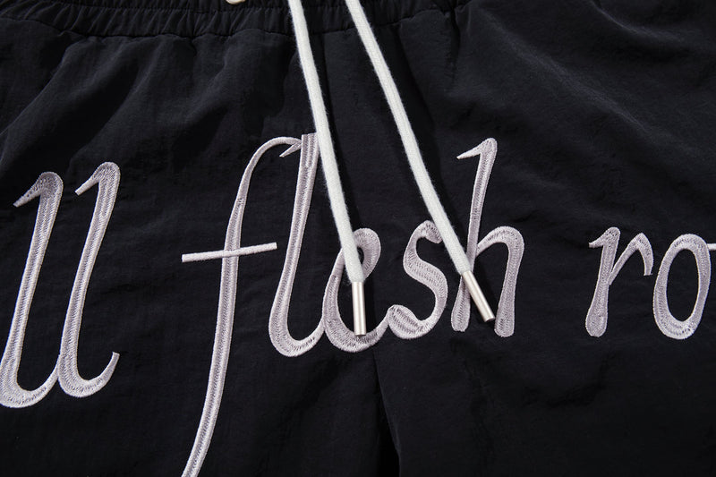 Script Graphic Wide-Leg Track Pants | Contrast Panel