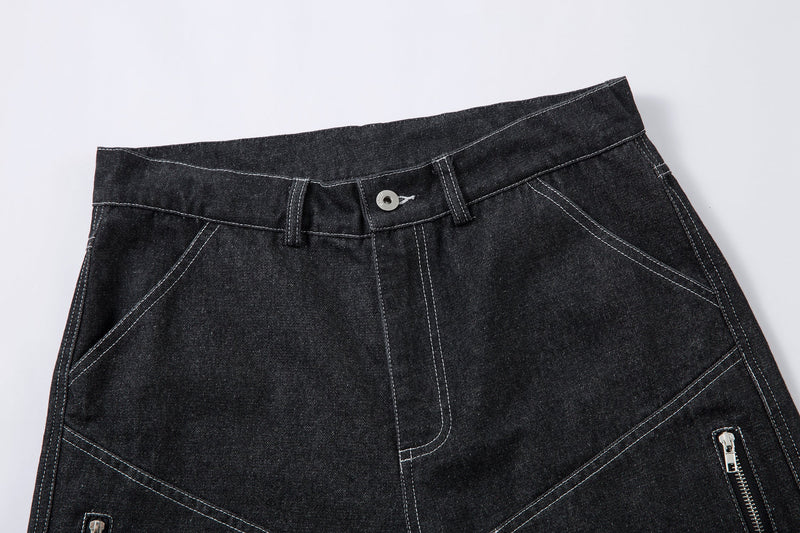 Omirad Stacked Cargo Wide-Leg Jeans | Black Denim
