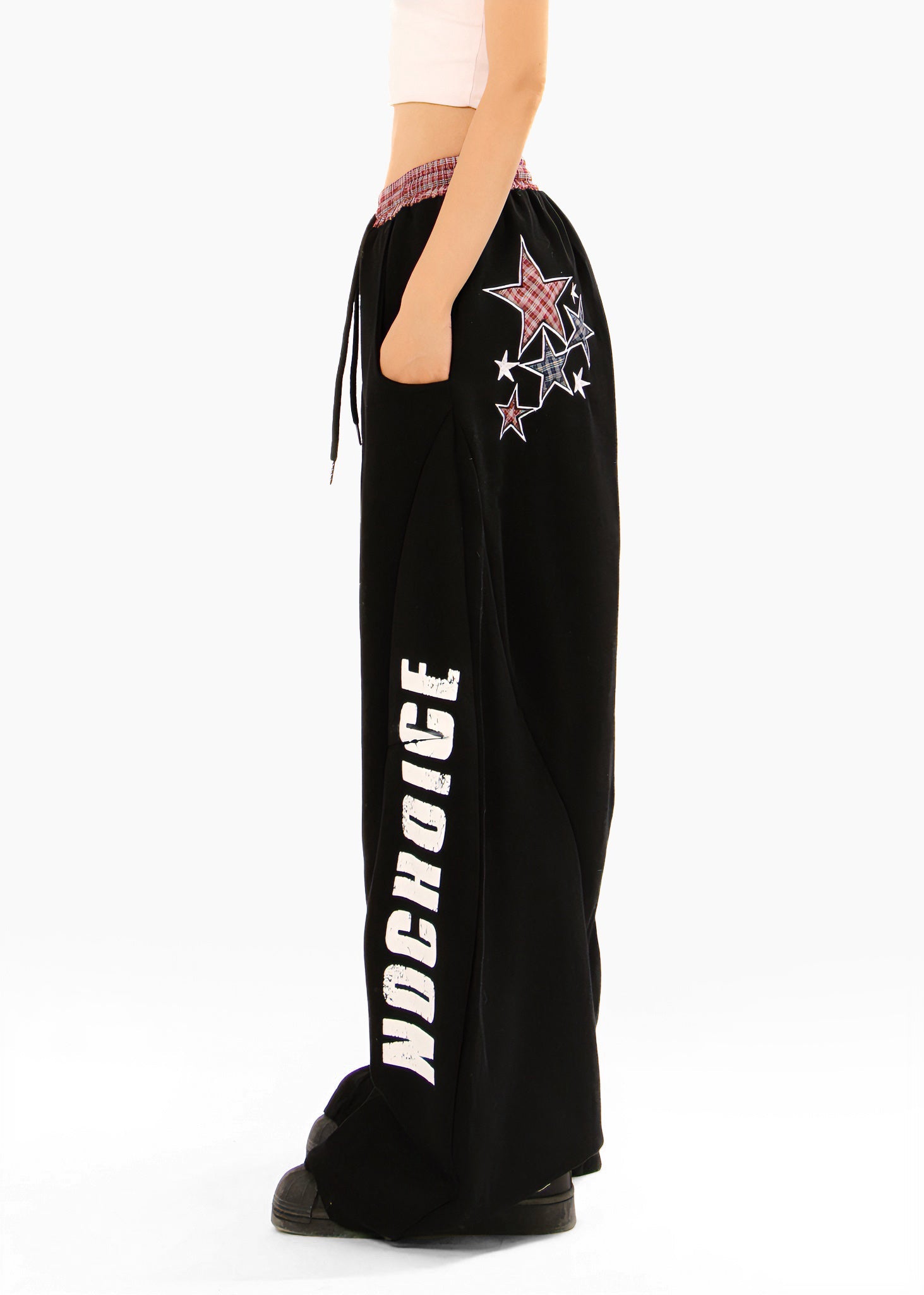 Double-Waist Checkered Print Wide-Leg Track Pants | Y2K Streetwear