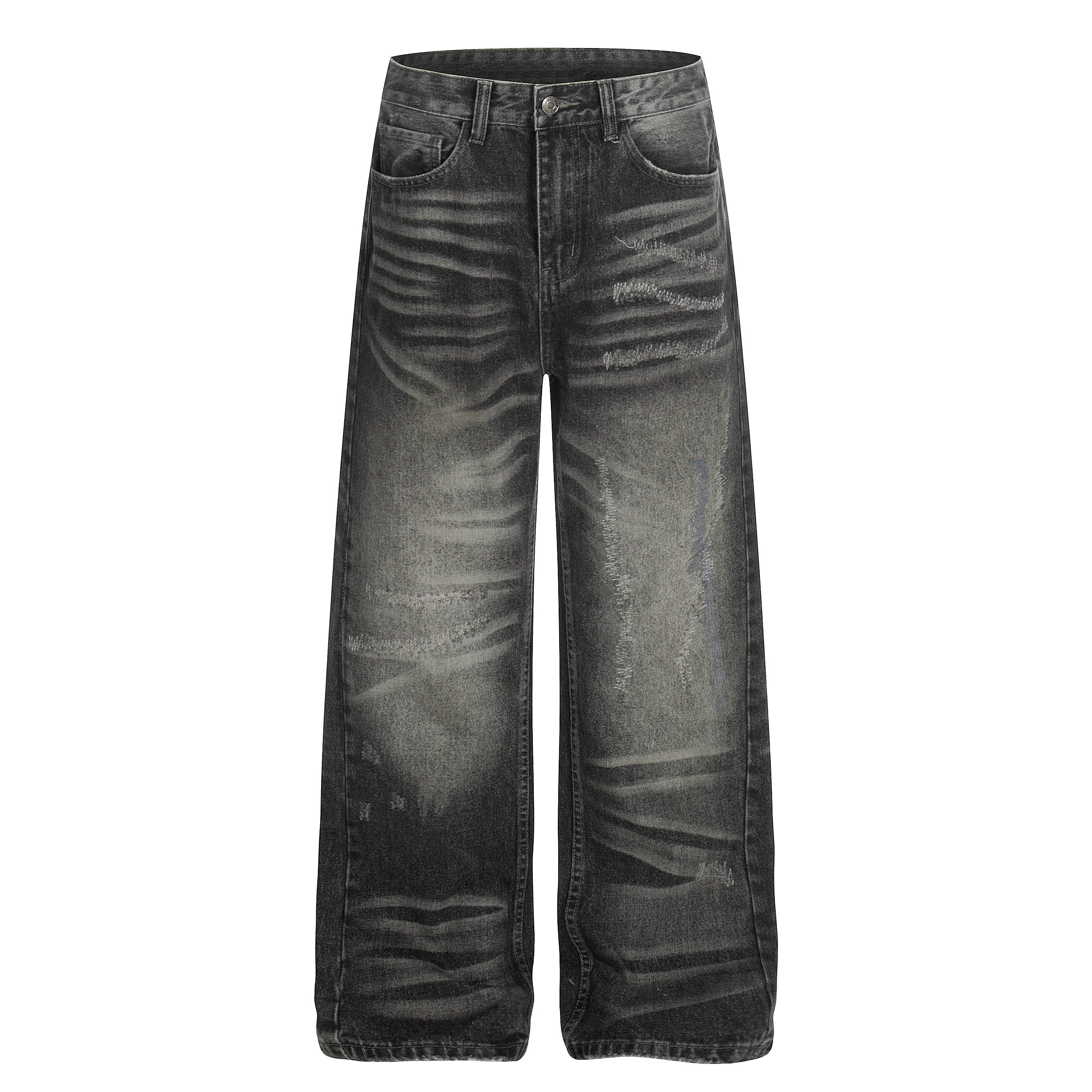 Omirad Washed Distressed Wide-Leg Denim Pants | Heavyweight Cotton