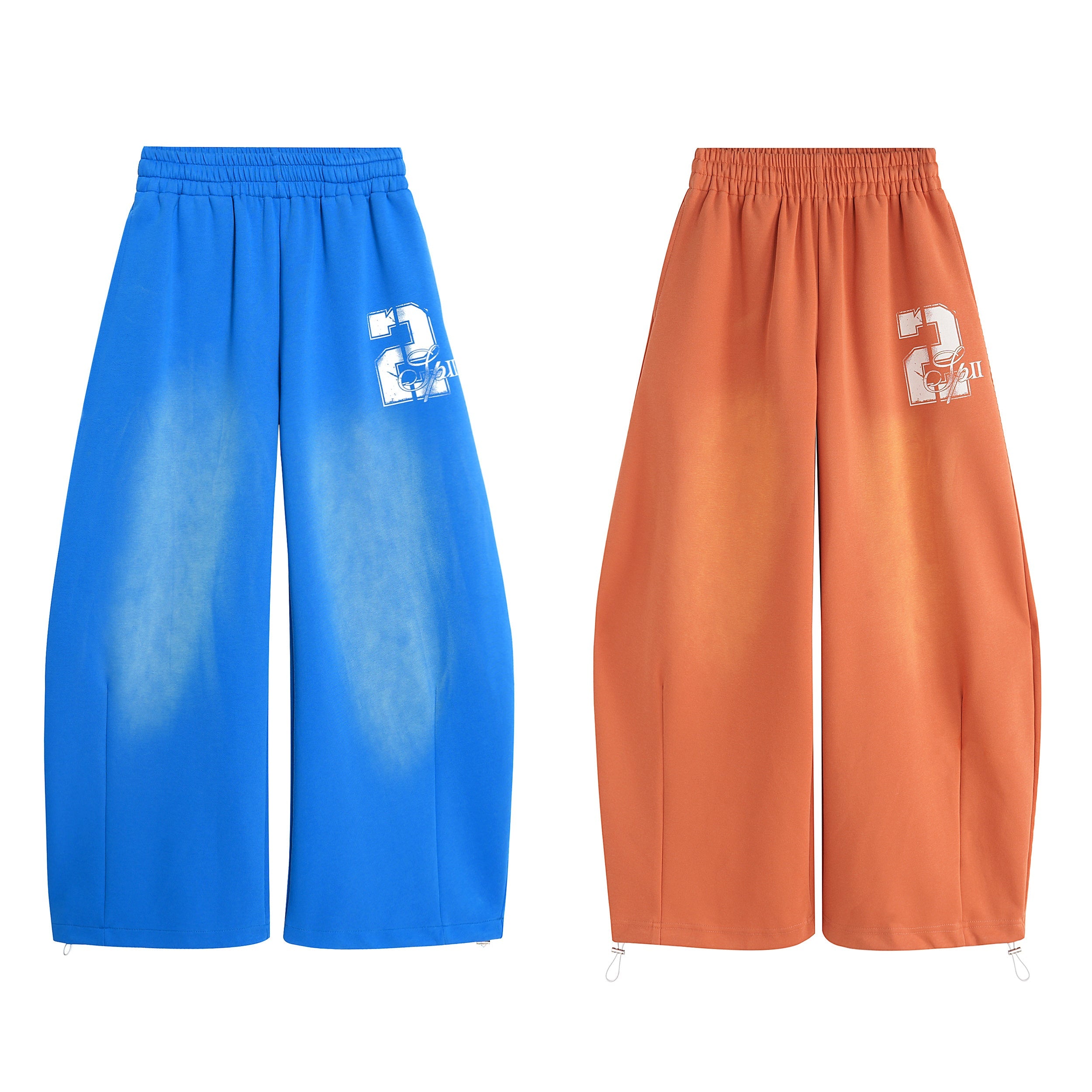 Omirad gradient washed wide-leg sweatpants in cobalt blue with white 02 collegiate graphic print and elastic waistband