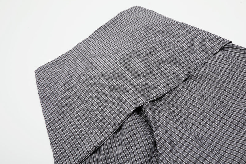 Tie-Front Checked Wide-Leg Pants | Fold-Over Waistband
