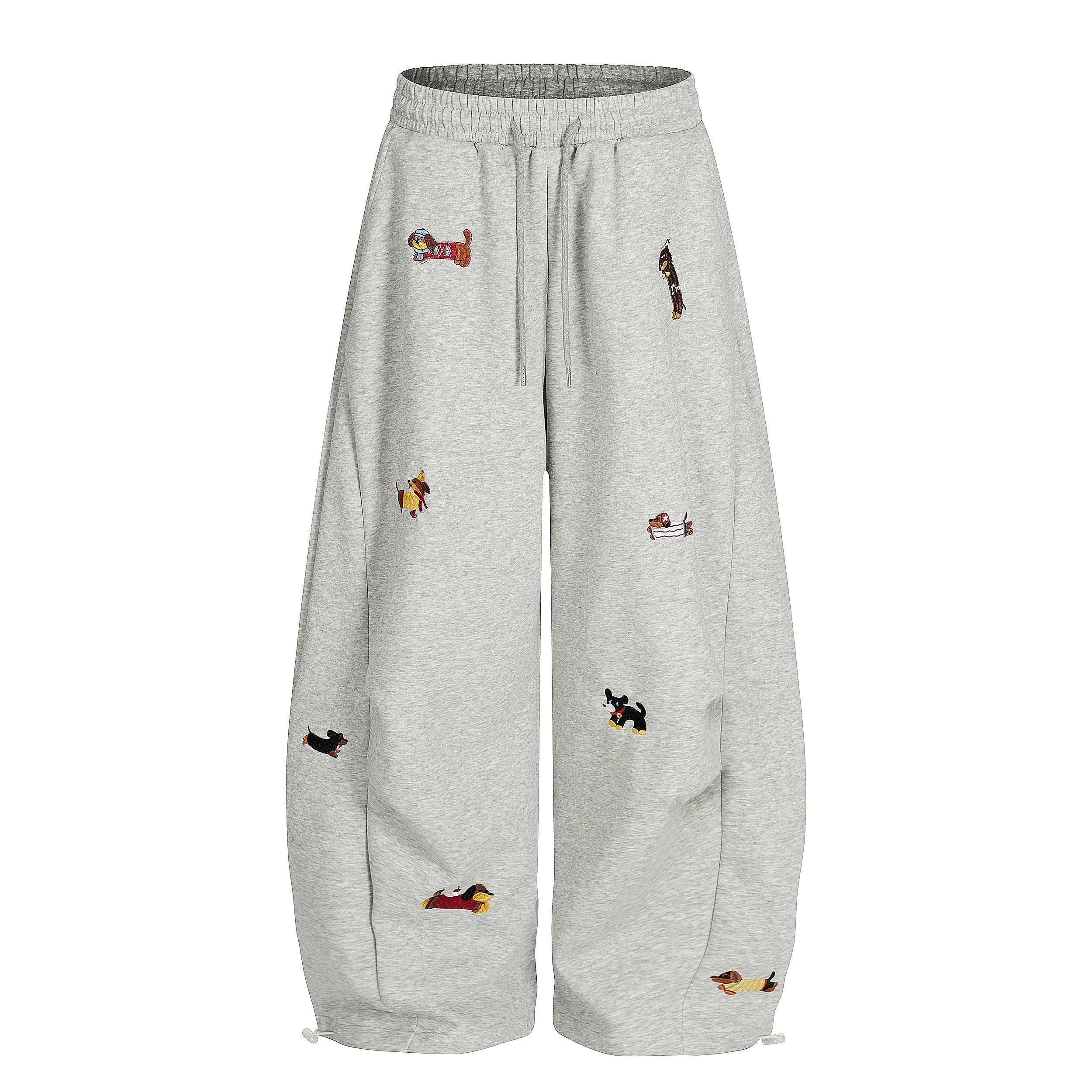 Embroidered Dog Motif Wide-Leg Sweatpants | Omirad