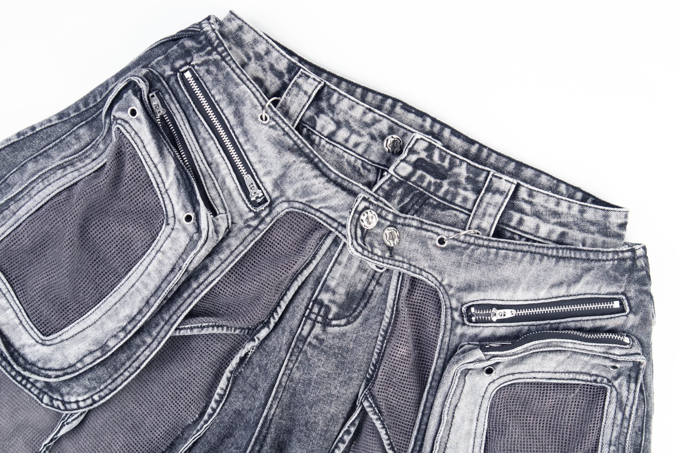 Convertible Utility Baggy Jeans | Cargo Mesh Distressed Denim