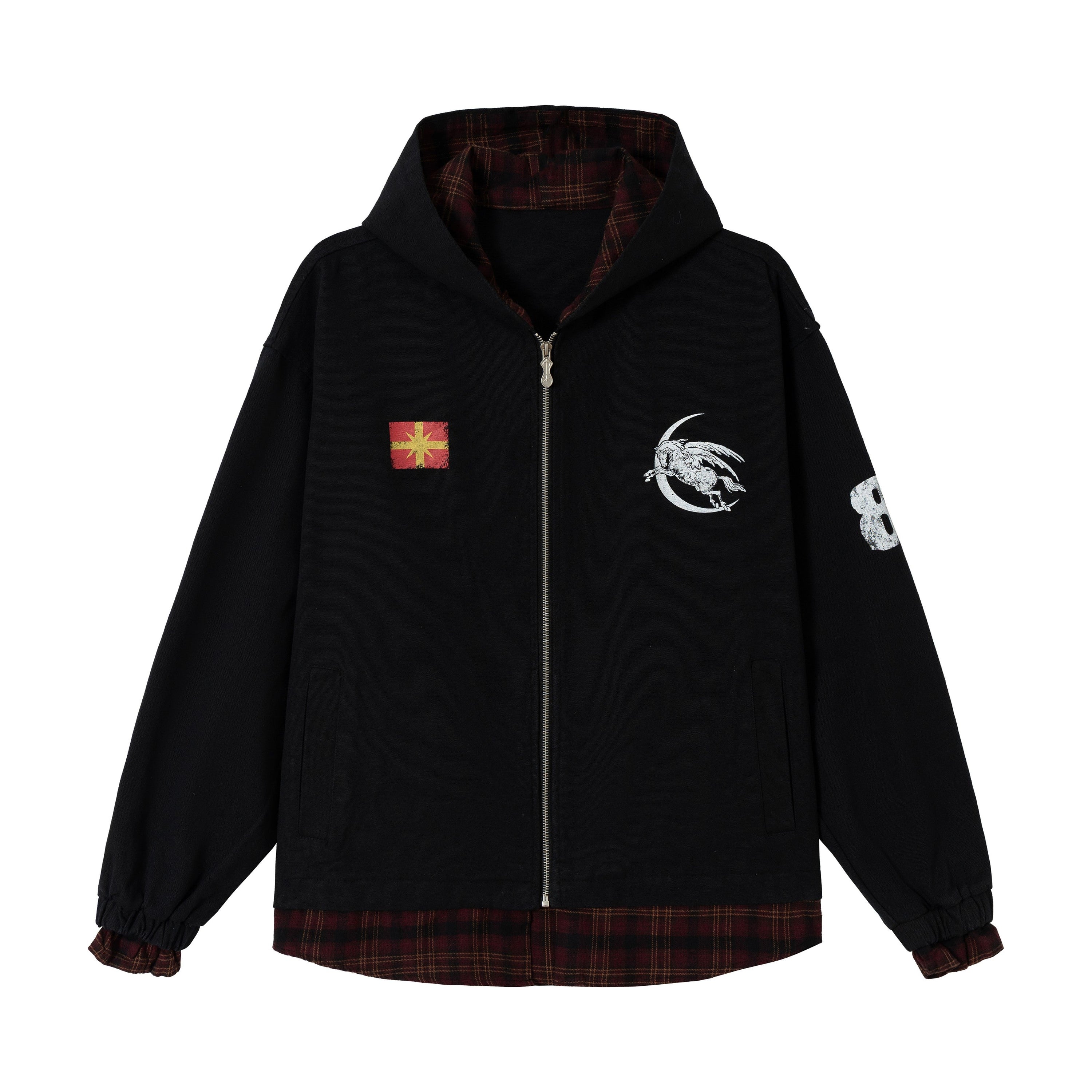 Omirad Plaid-Lined Zip Hoodie | Black Street Hoodie