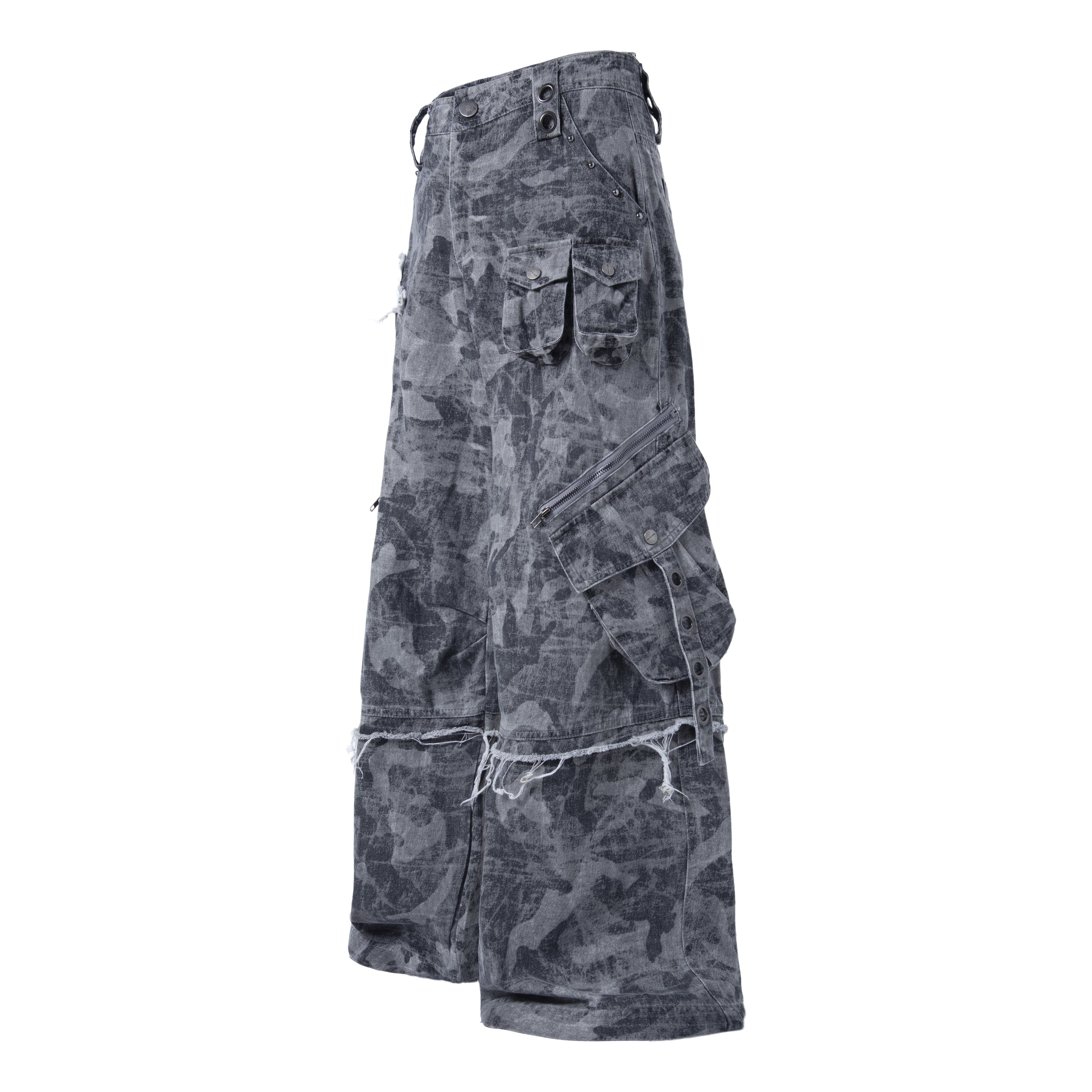 Distressed Camo Multi-Pocket Cargo Pants | Streetwear
