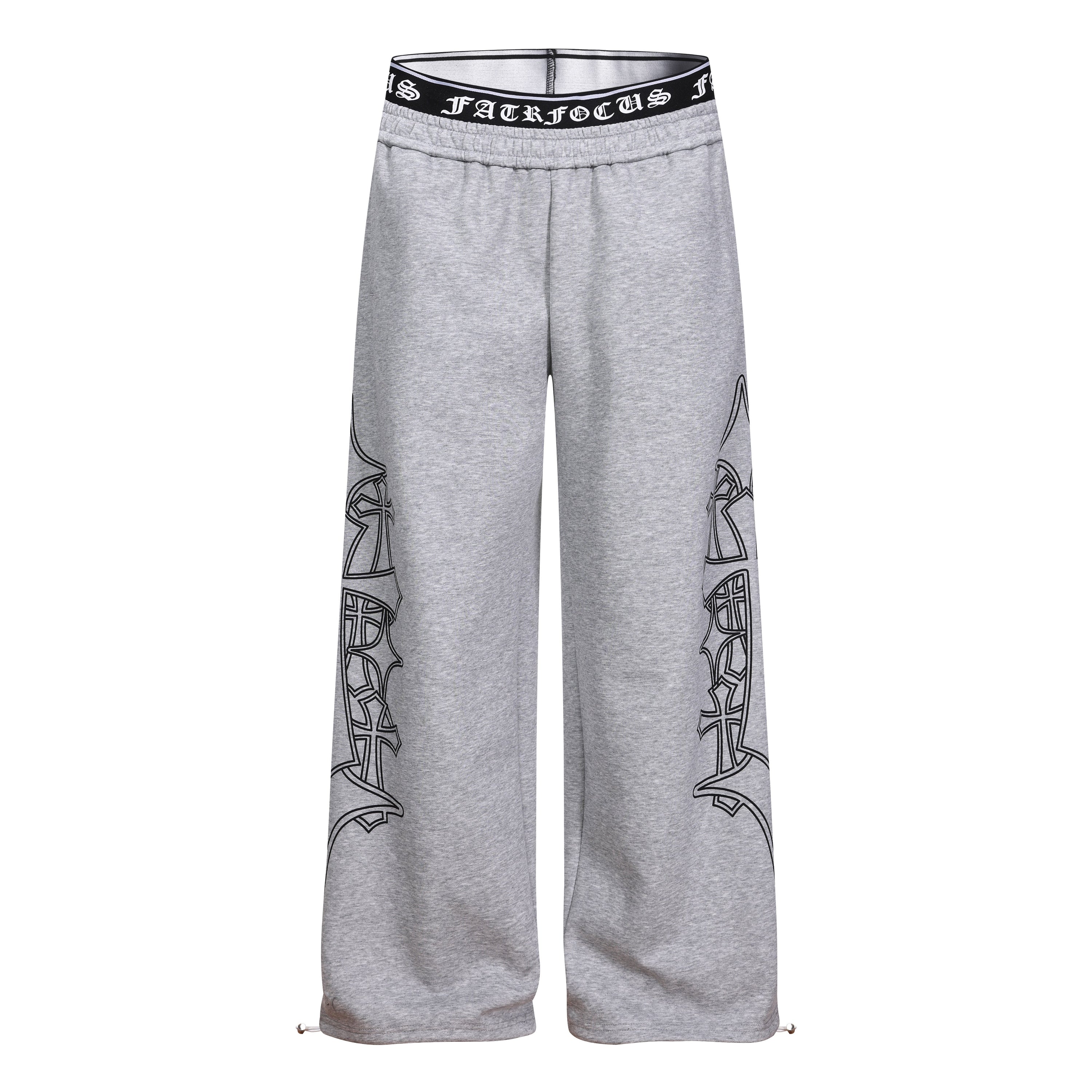 Gothic Outline Wide-Leg Sweatpants | Streetwear Joggers