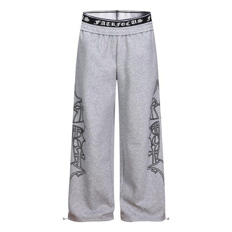 Gothic Outline Wide-Leg Sweatpants | Streetwear Joggers