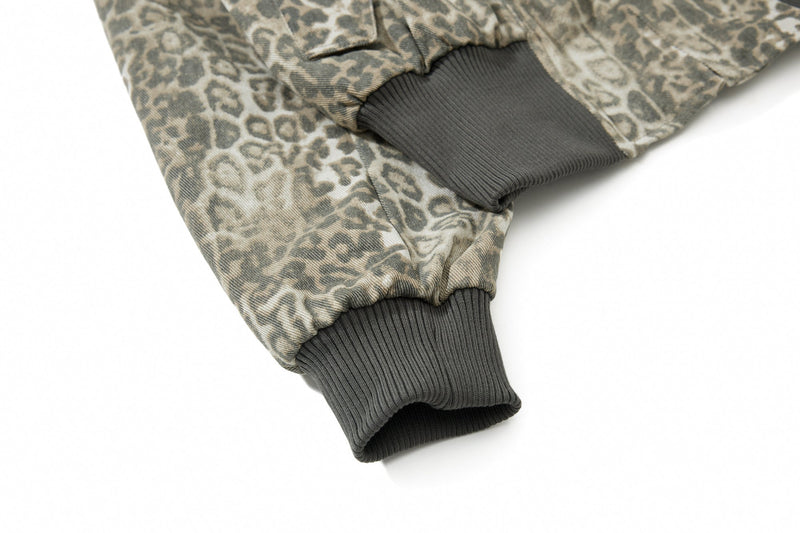 Omirad Leopard Print Bomber Jacket | Vintage Wash Cotton