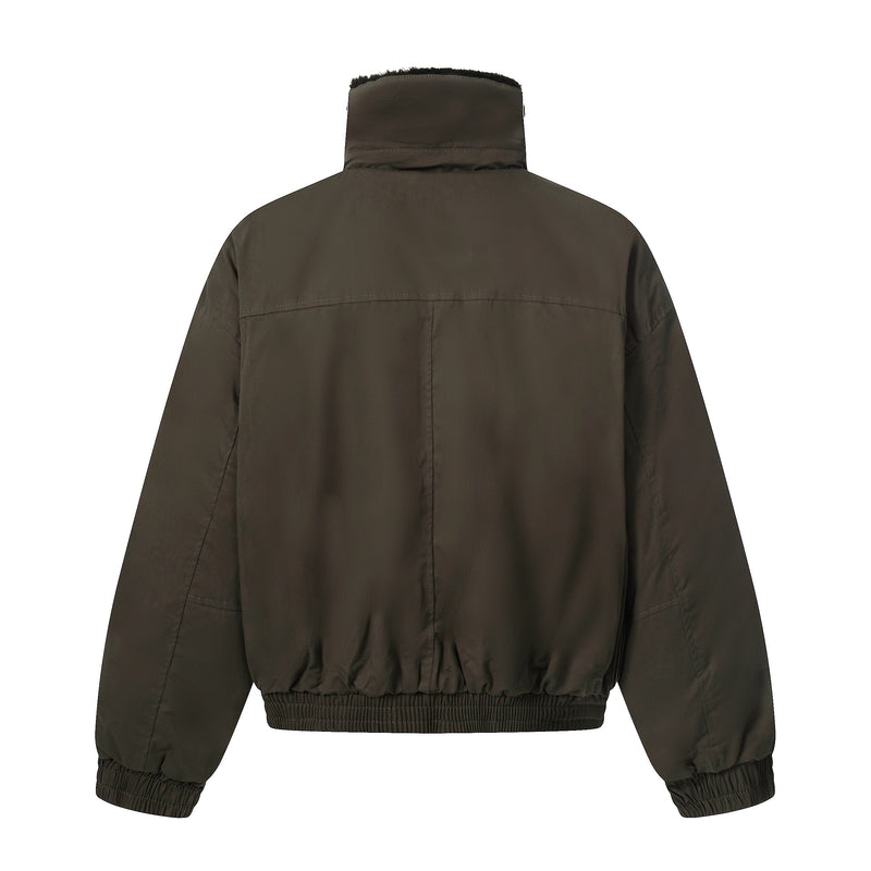 Cotton Stand-Collar Bomber Jacket | Army Green & Brown