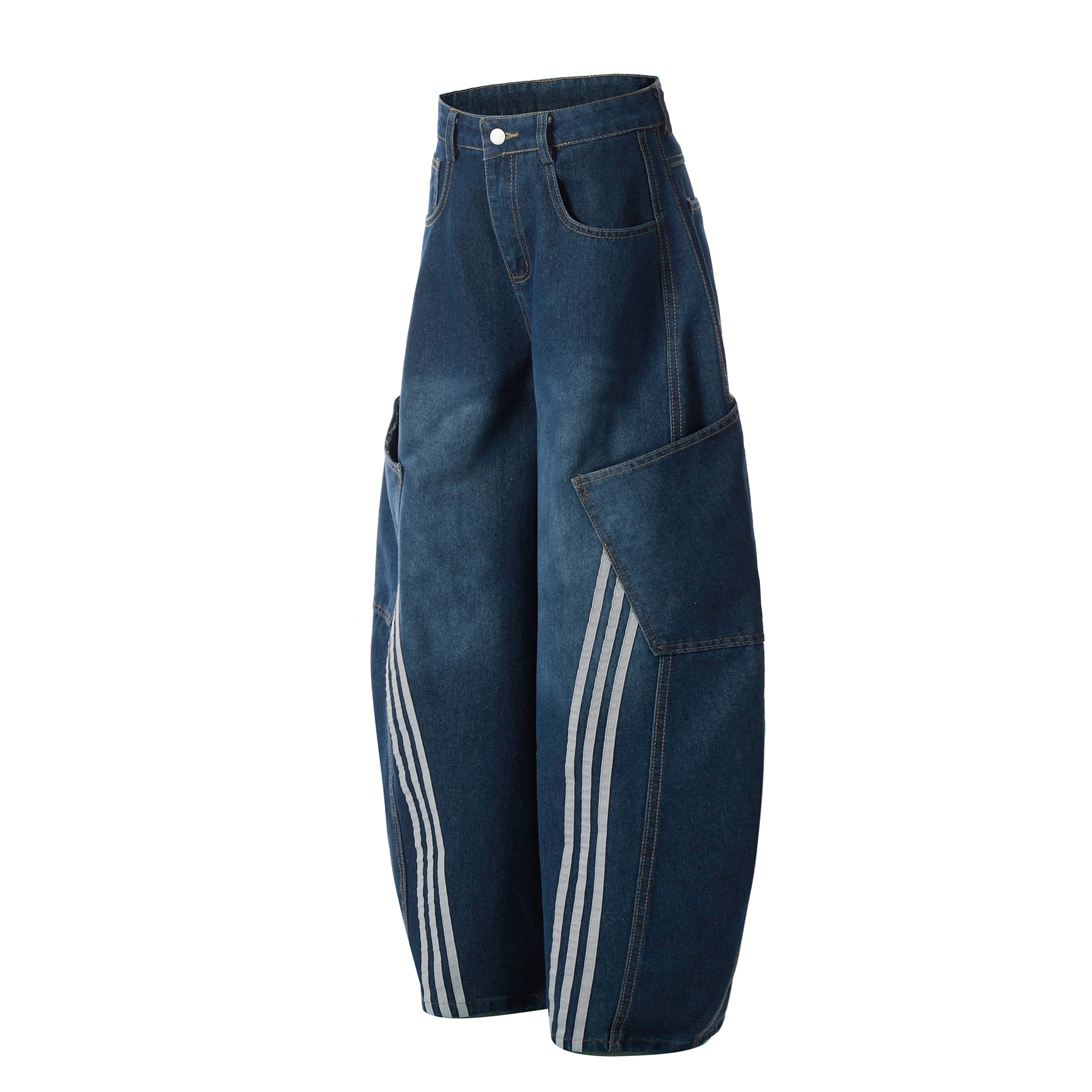 Omirad Stripe Panel Balloon Wide-Leg Denim Pants